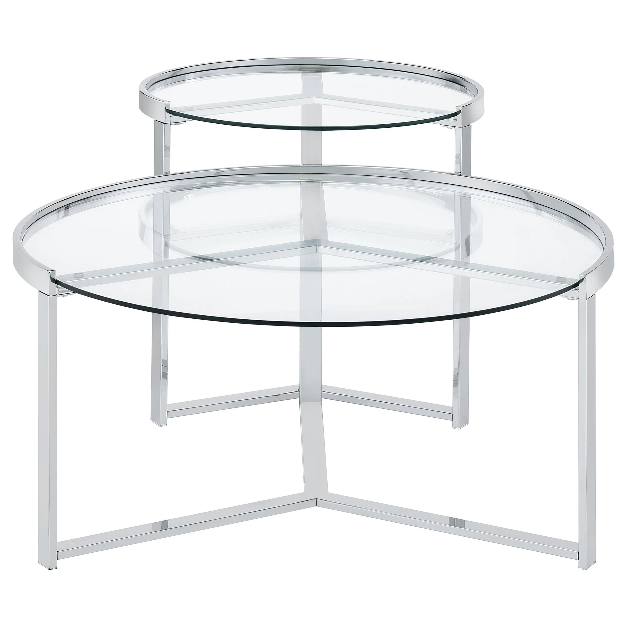 Delia 2-Piece Round Glass Top Nesting Coffee Table Chrome - Image 4