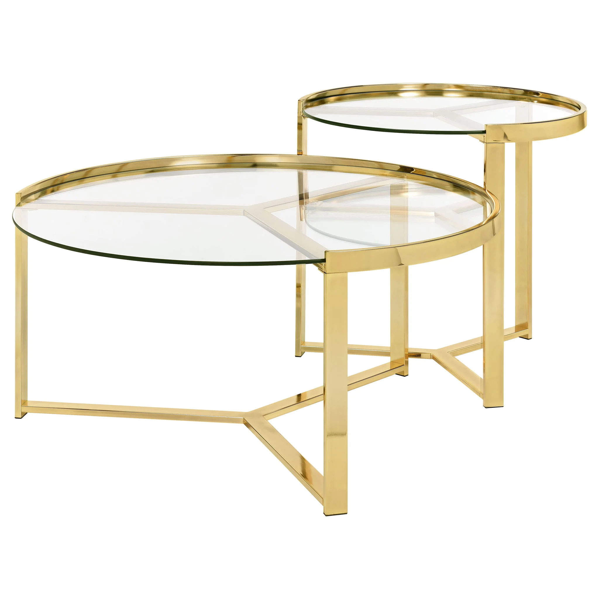 Delia 2-Piece Round Glass Top Nesting Coffee Table Gold - Image 3
