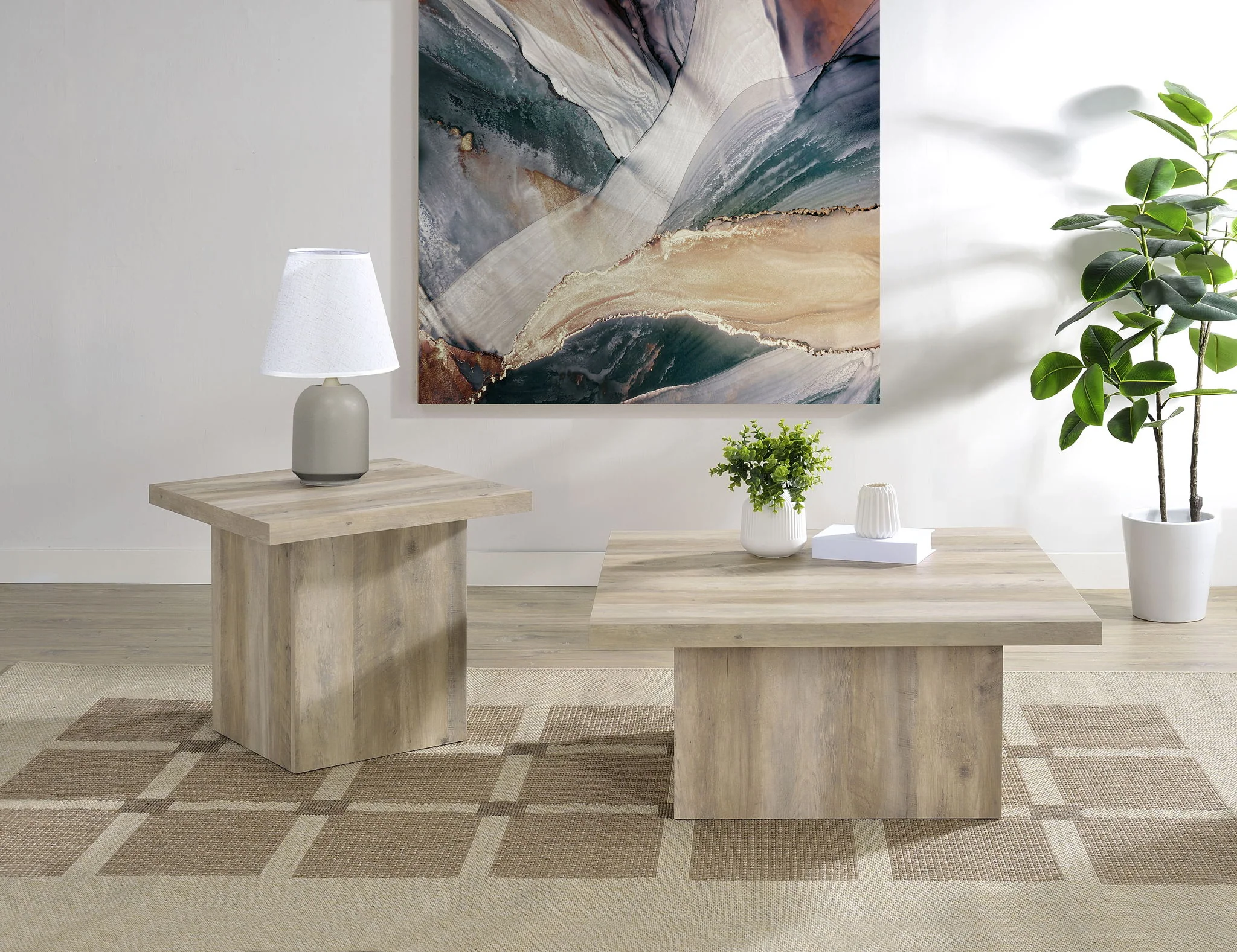Devar 2-piece Square Coffee End Table Set Distressed Pine