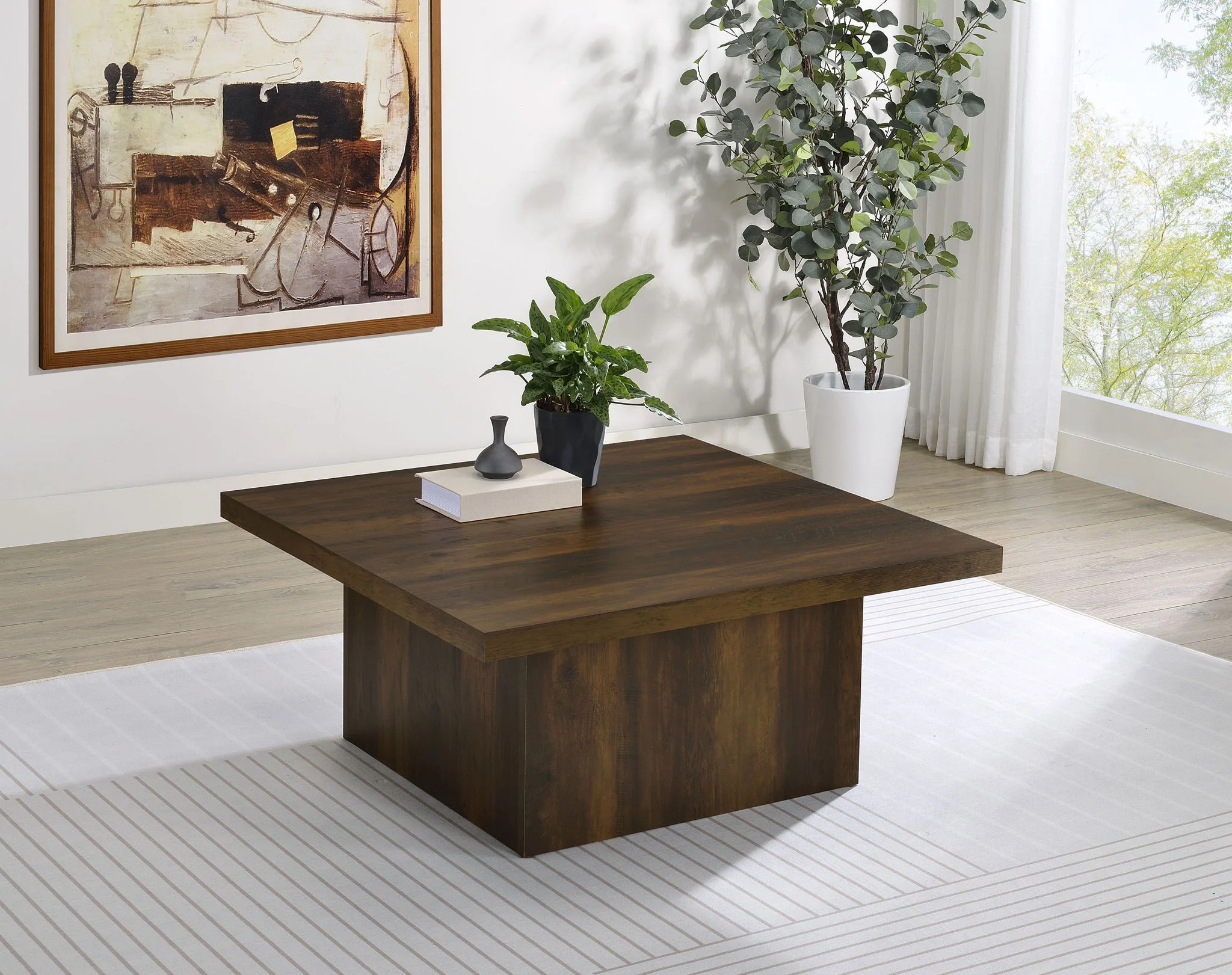 Devar Square Engineered Wood Cocktail Coffee Table Dark Pine - Image 4