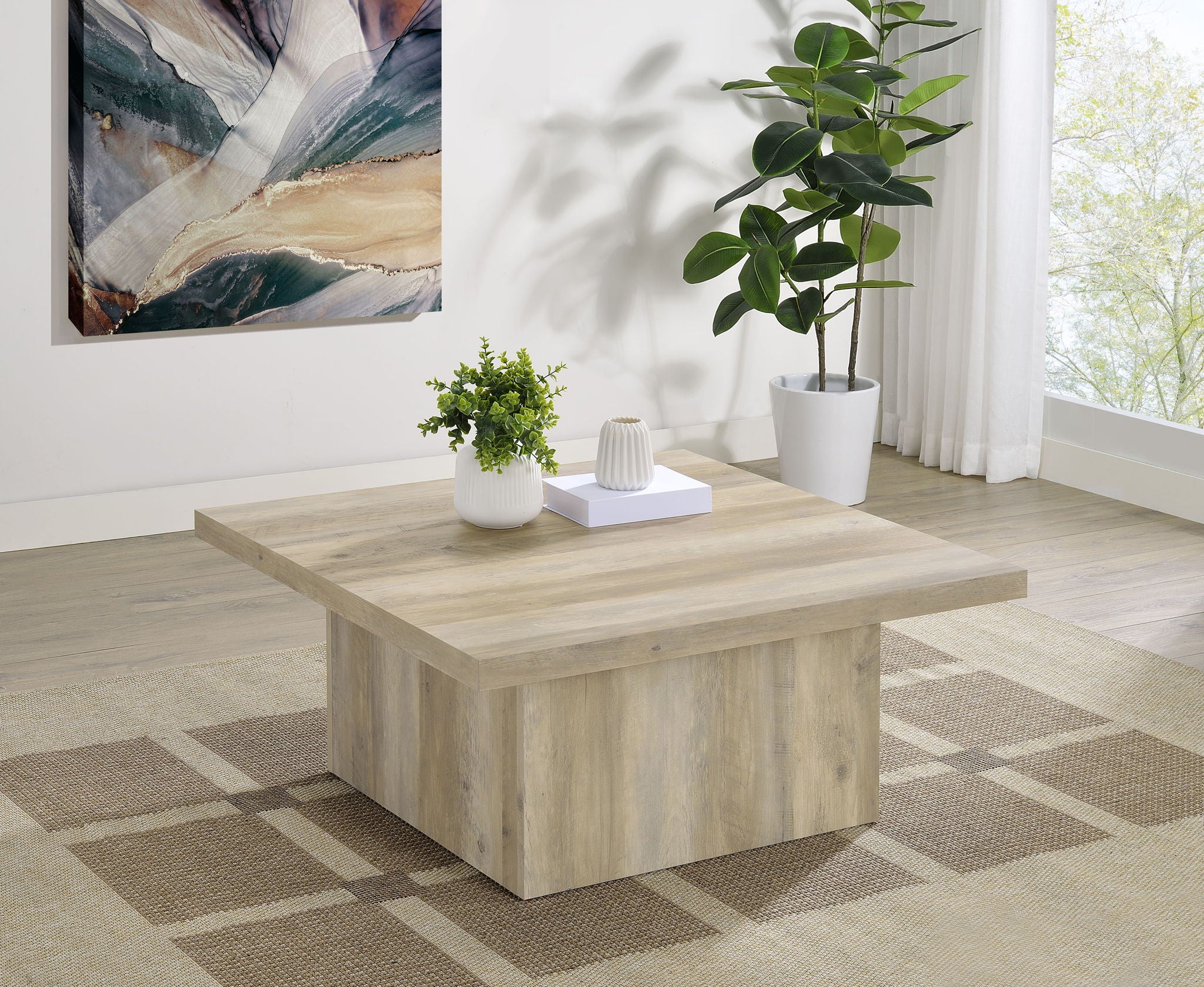 Devar Square Engineered Wood Coffee Table Distressed Pine - Image 3