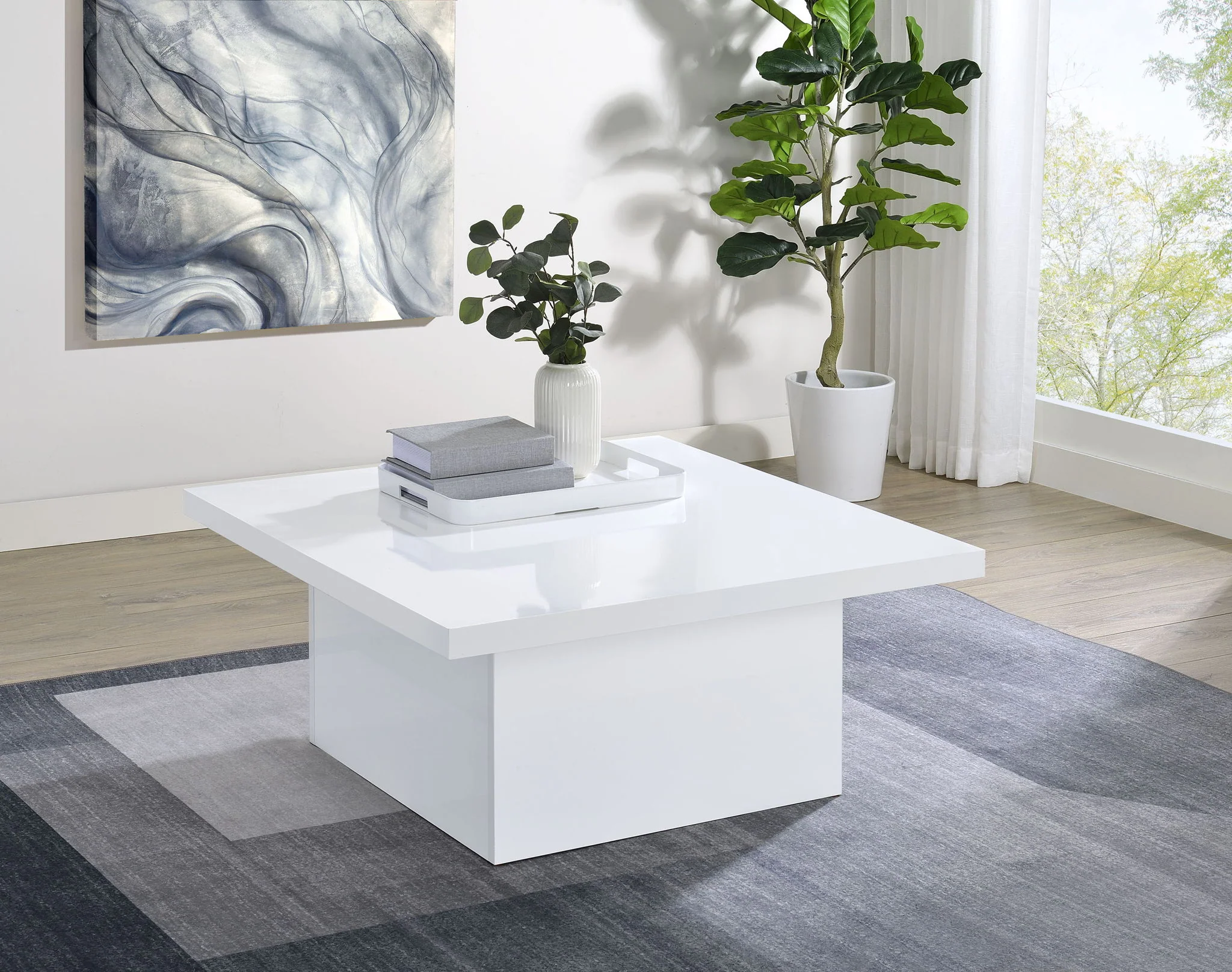 Devar Square Engineered Wood Coffee Table White High Gloss - Image 4