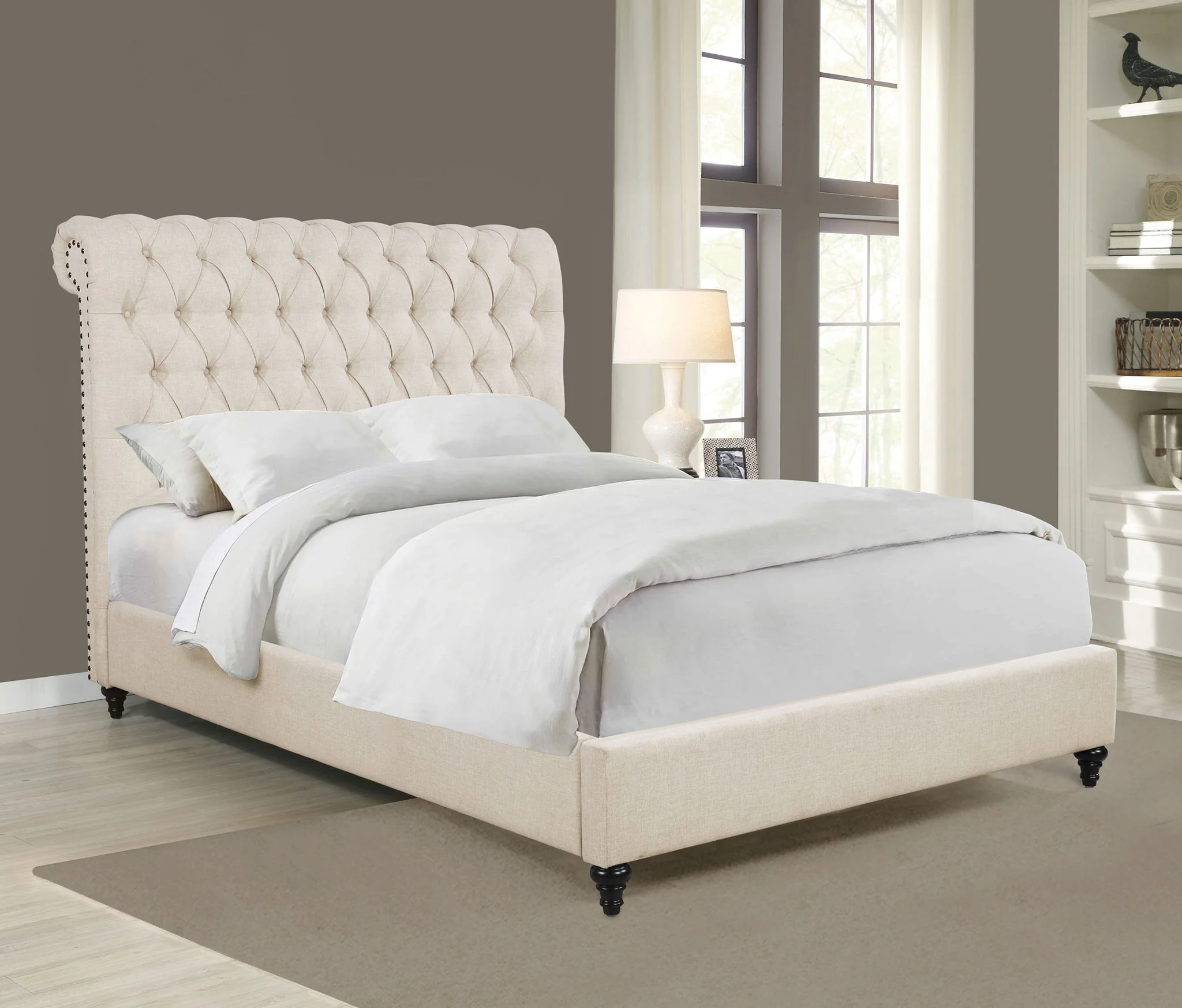 Devon 57-inch Upholstered Full Panel Bed Beige - Image 3