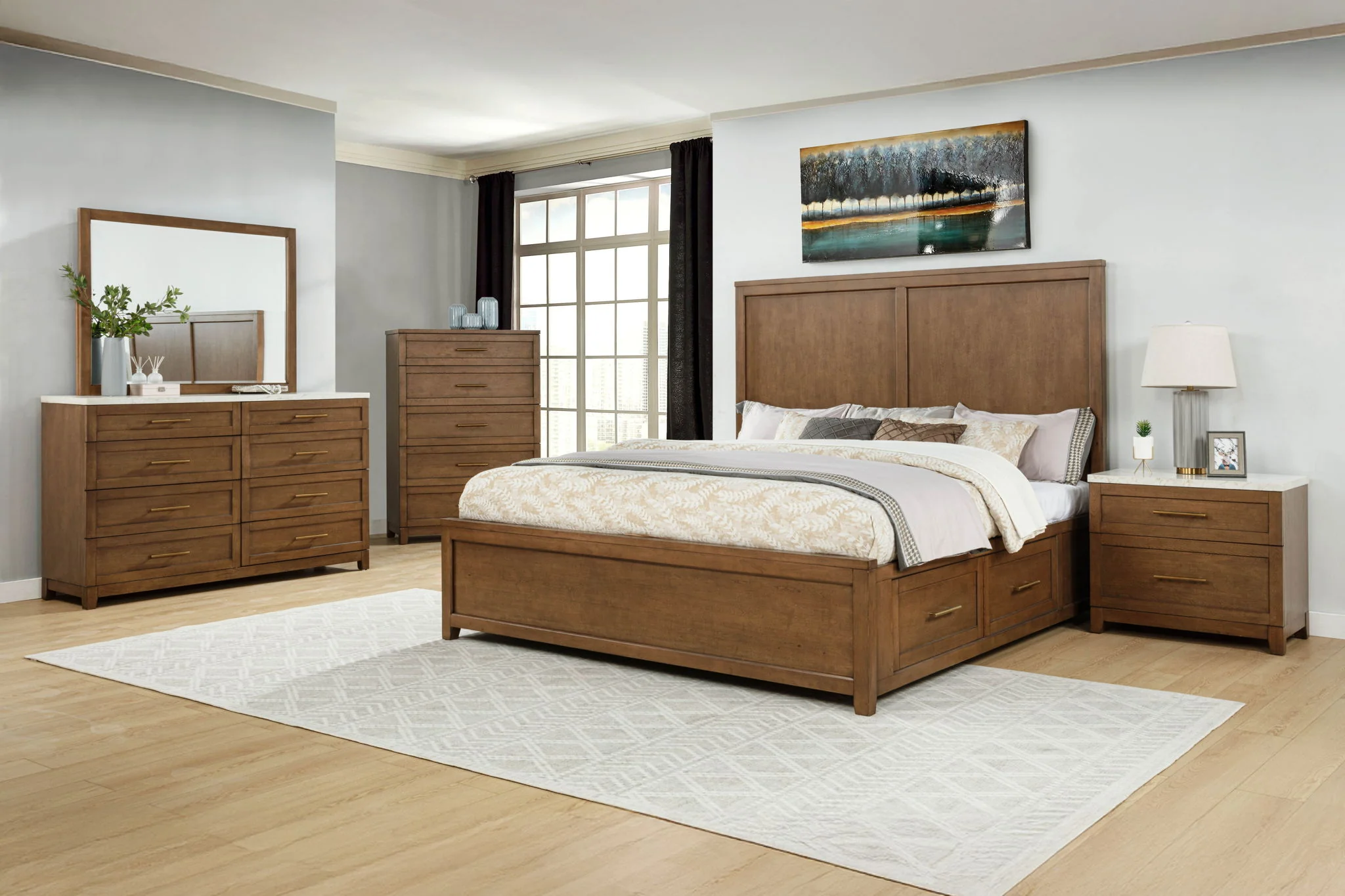 Devonshire - Nightstand With Marble Top And USB Port - Cognac - Image 2