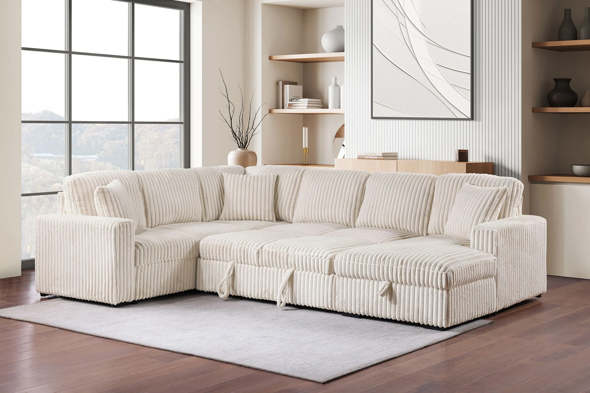 Devonshire Sleeper Sectional Sofa Storage Chaise Camel - Image 4