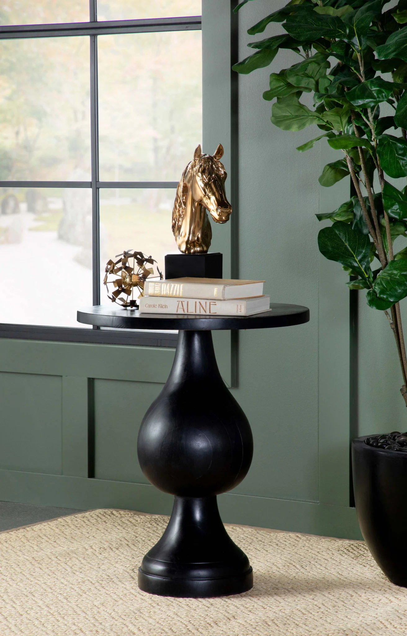 Dianella Round Pedestal Base Accent Side Table Black Stain - Image 2