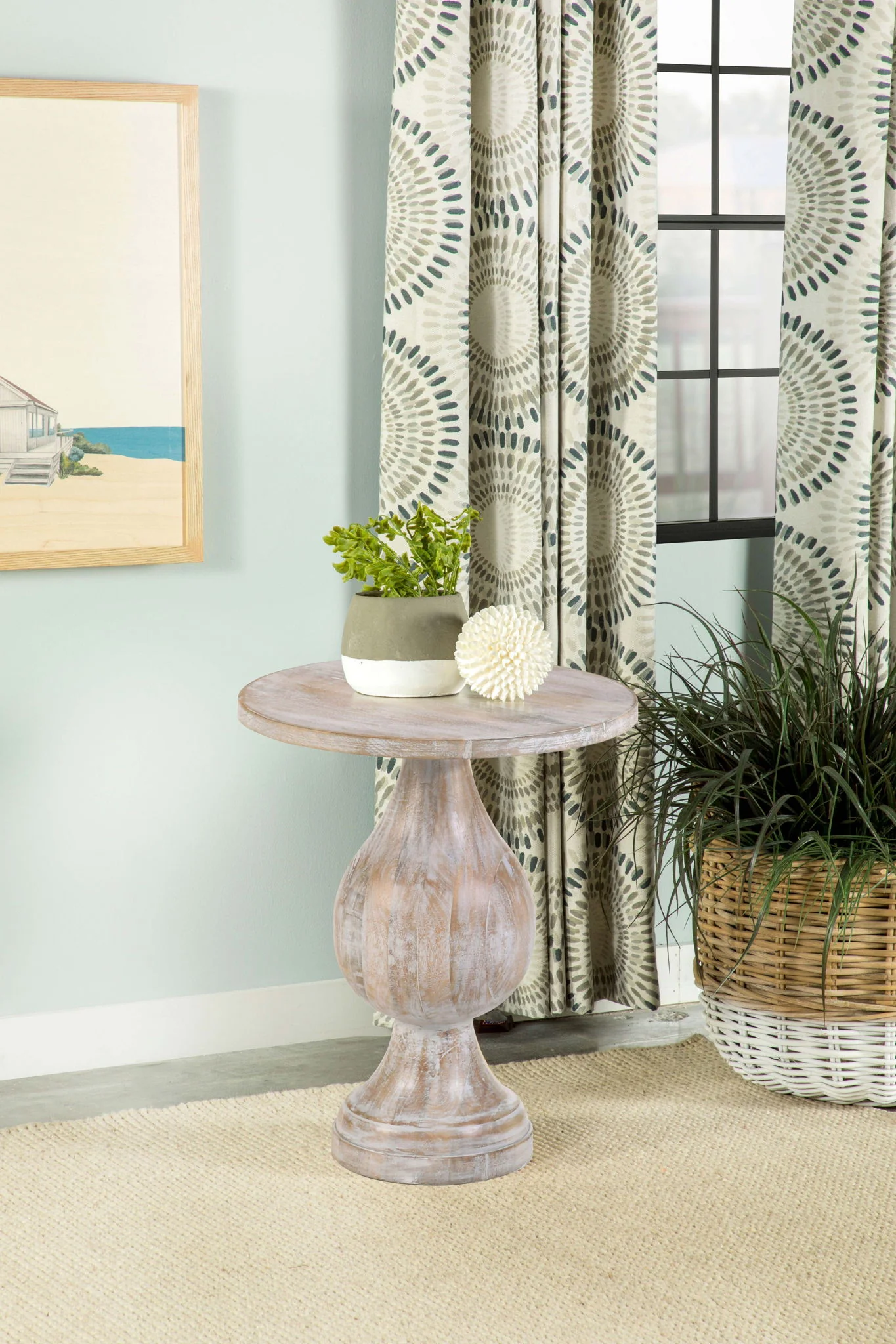 Dianella Round Pedestal Base Accent Side Table White Washed - Image 4