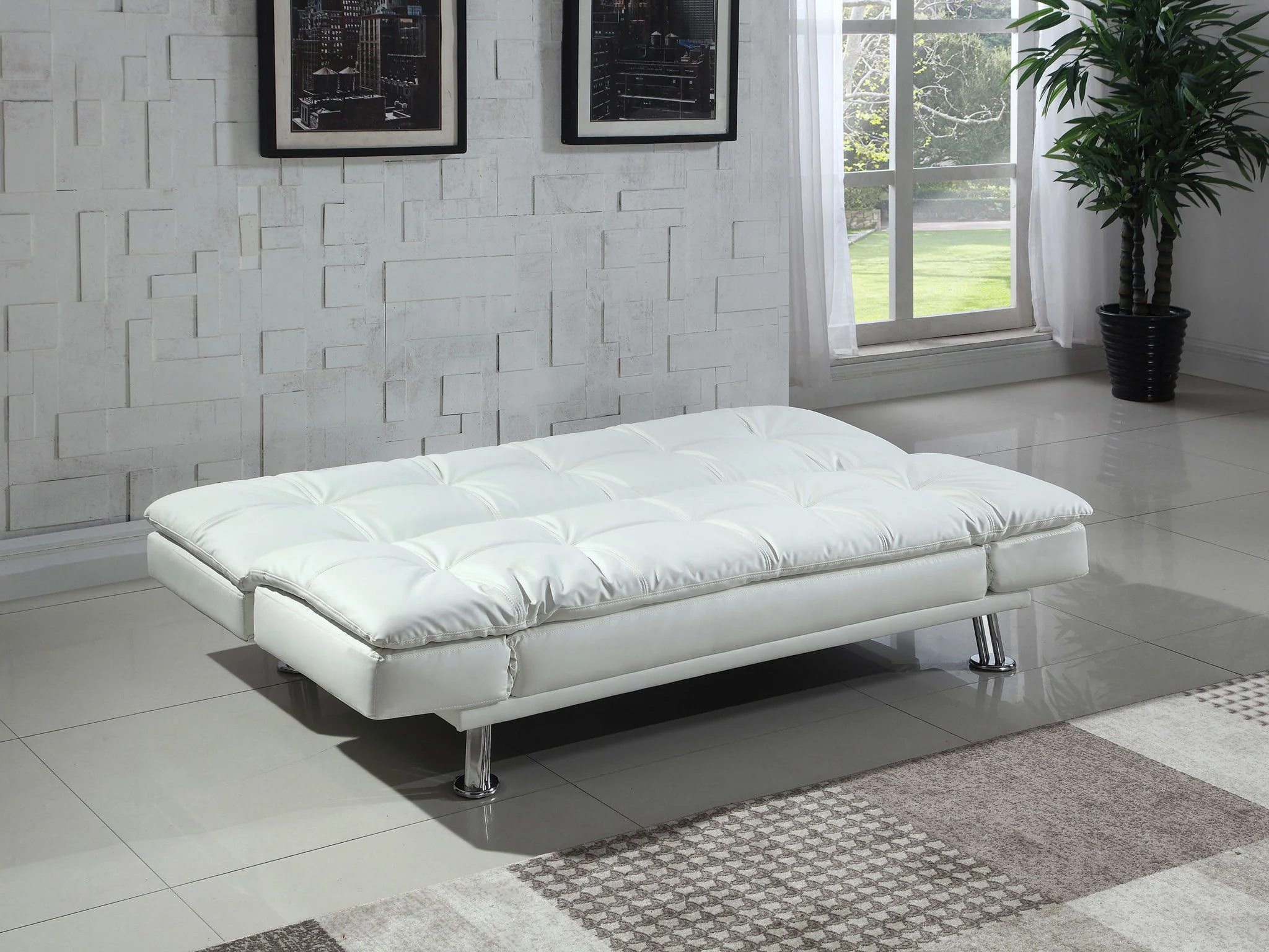 Dilleston Upholstered Tufted Convertible Sofa Bed White - Image 4
