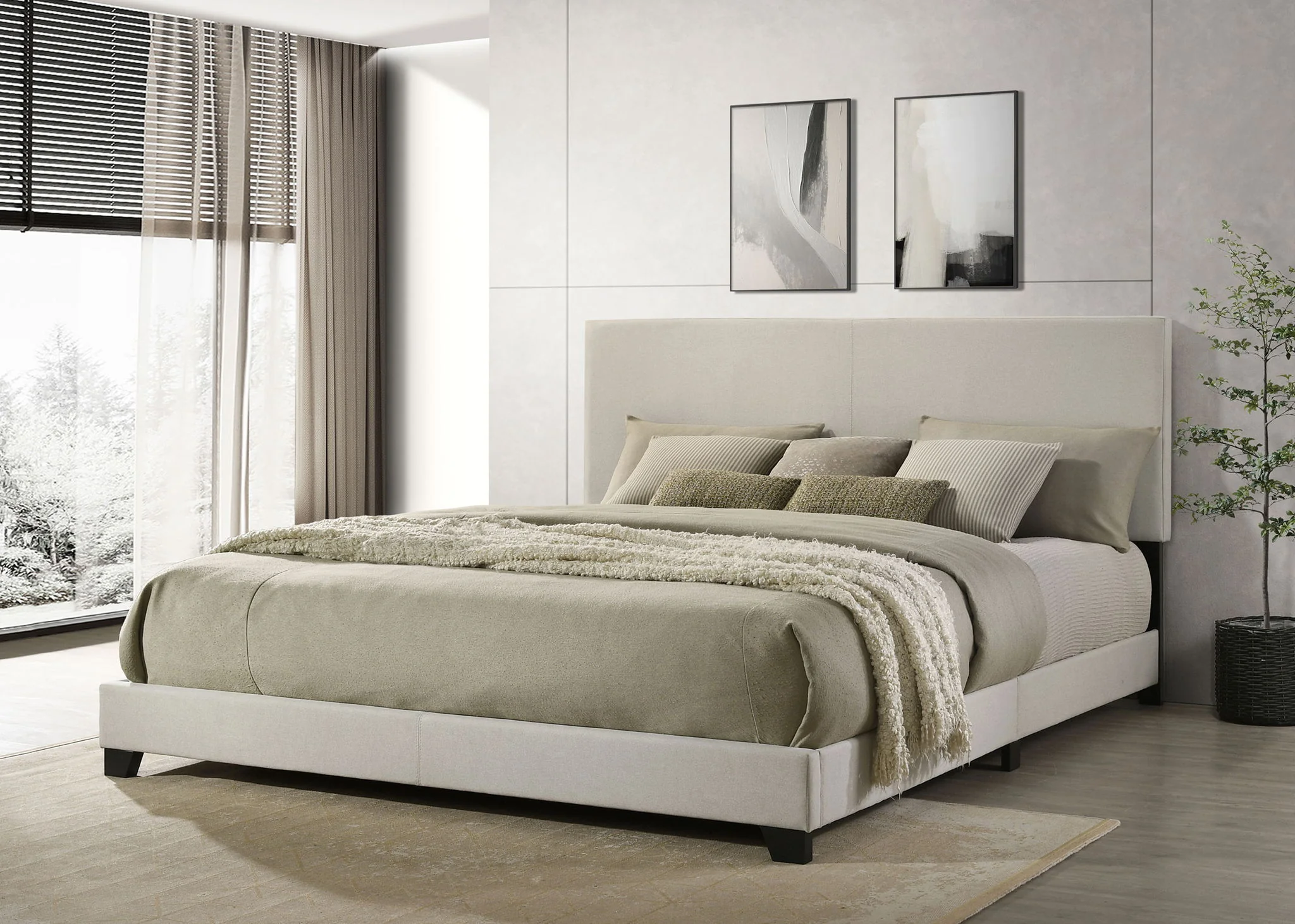 Dorian Fabric Upholstered California King Panel Bed Cream - Image 3