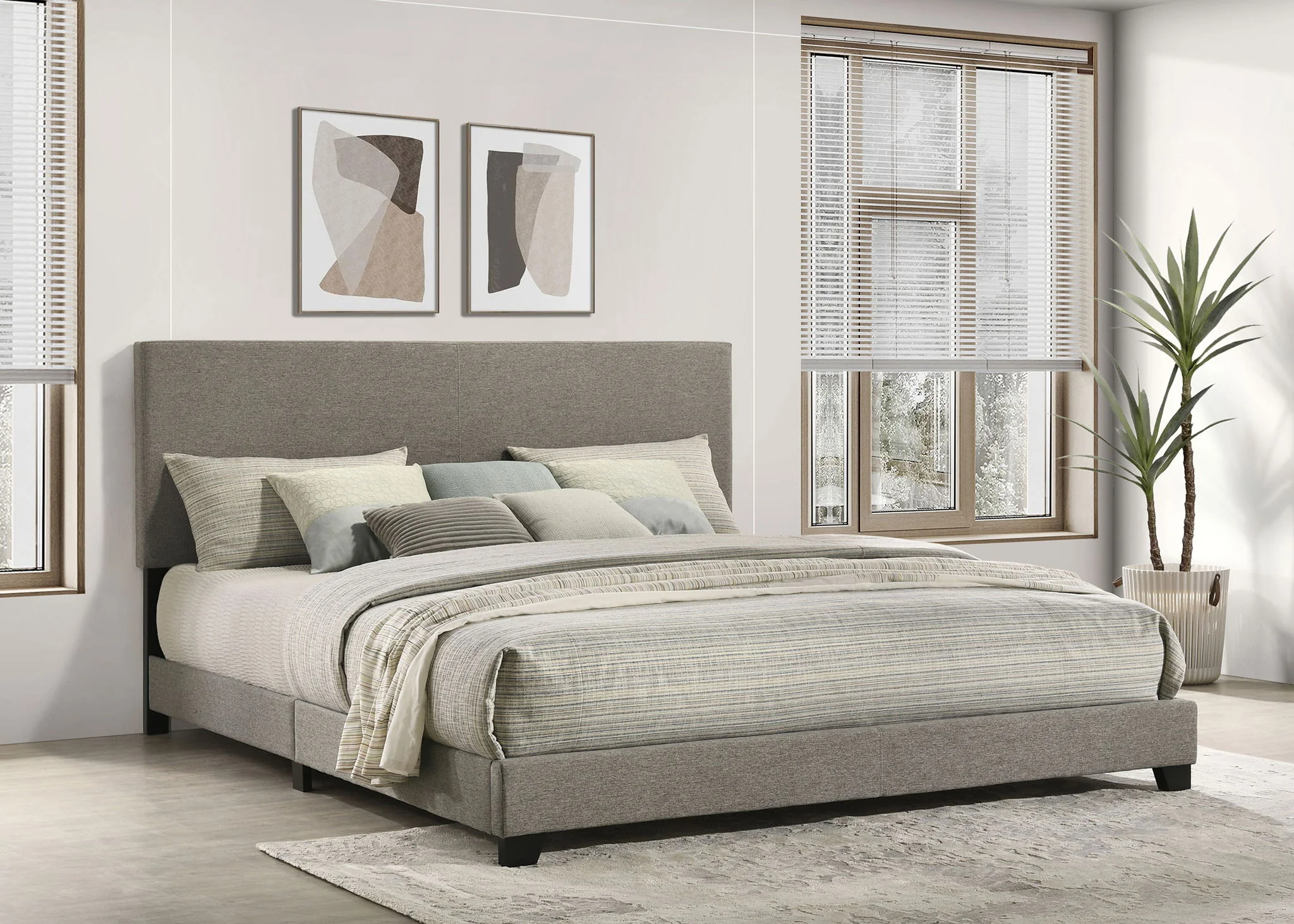 Dorian Fabric Upholstered Eastern King Panel Bed Taupe - Image 2