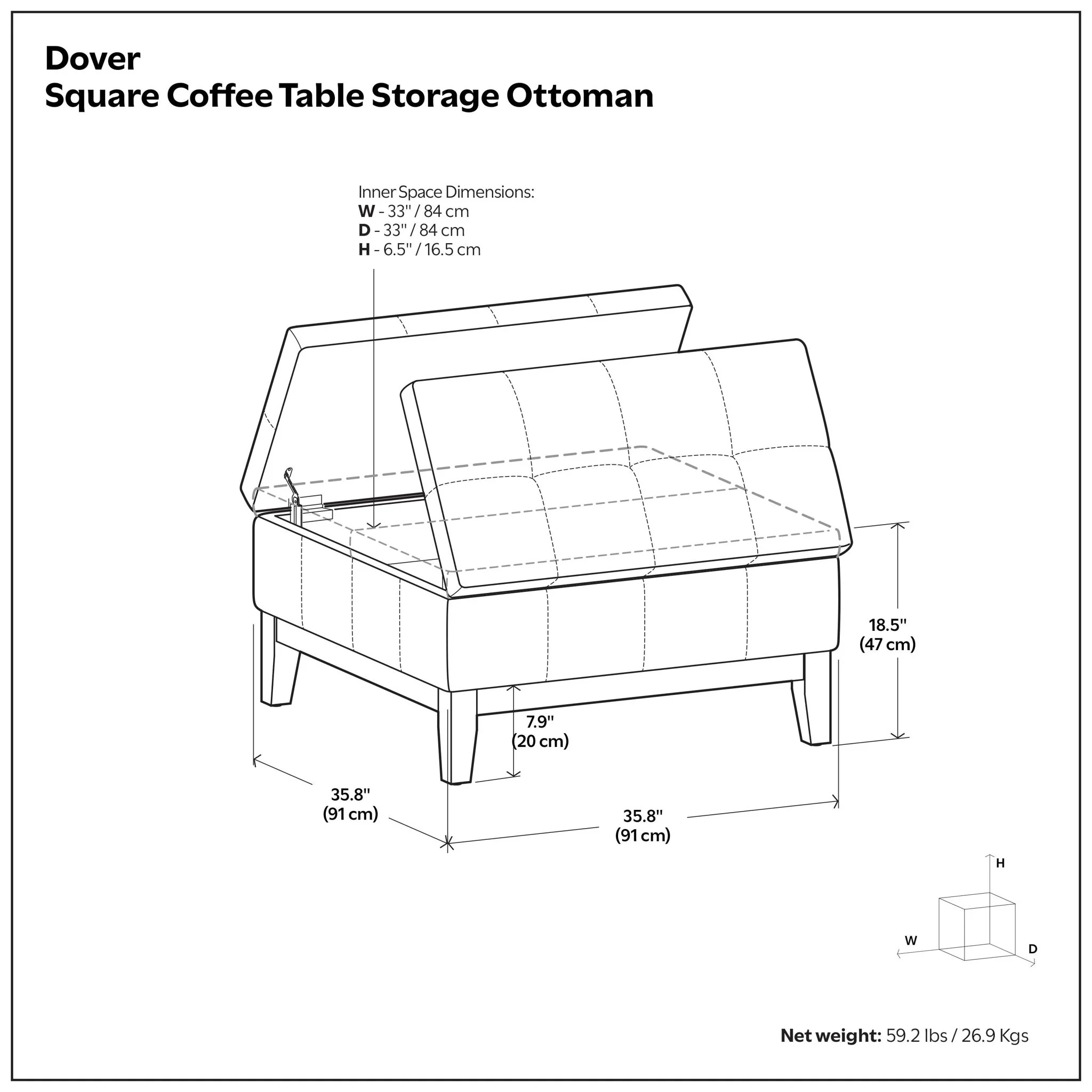Dover - Multifunctional Lift Top Coffee Table Storage Ottoman - Image 11