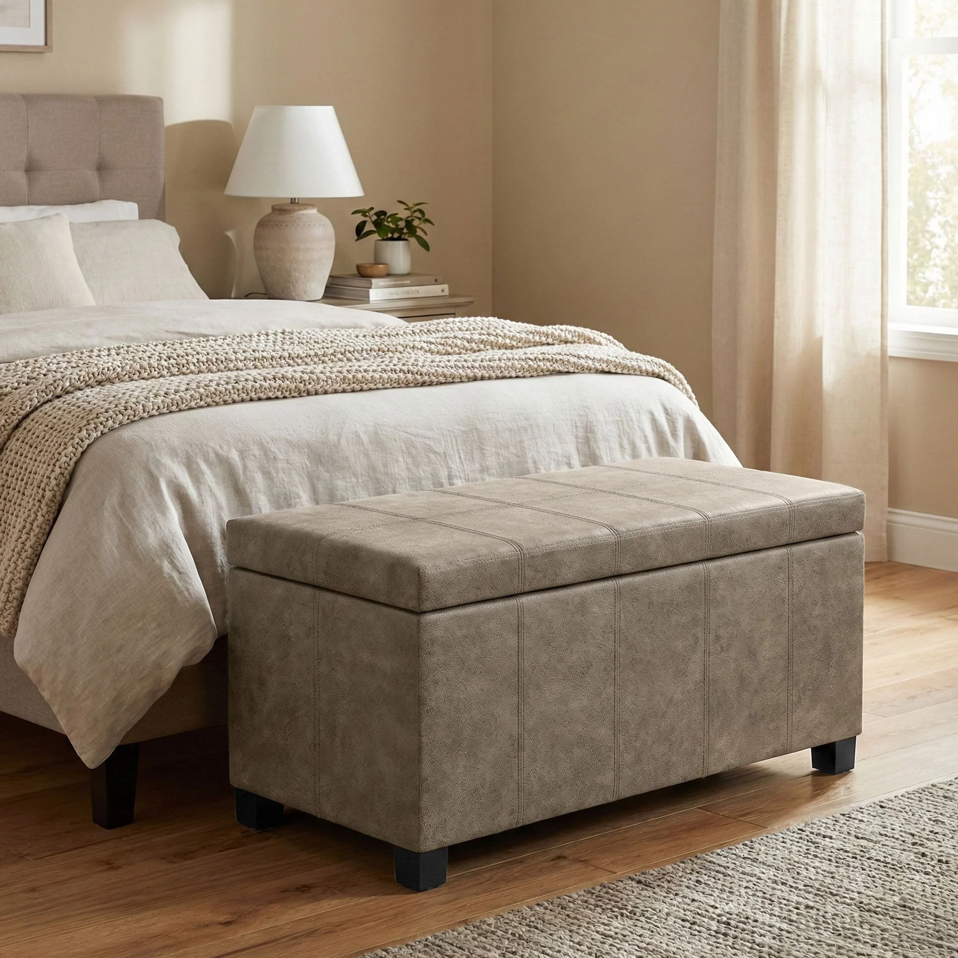 Dover - Storage Ottoman In Smoky Leather With Lift Up Storage - Brown - Image 4