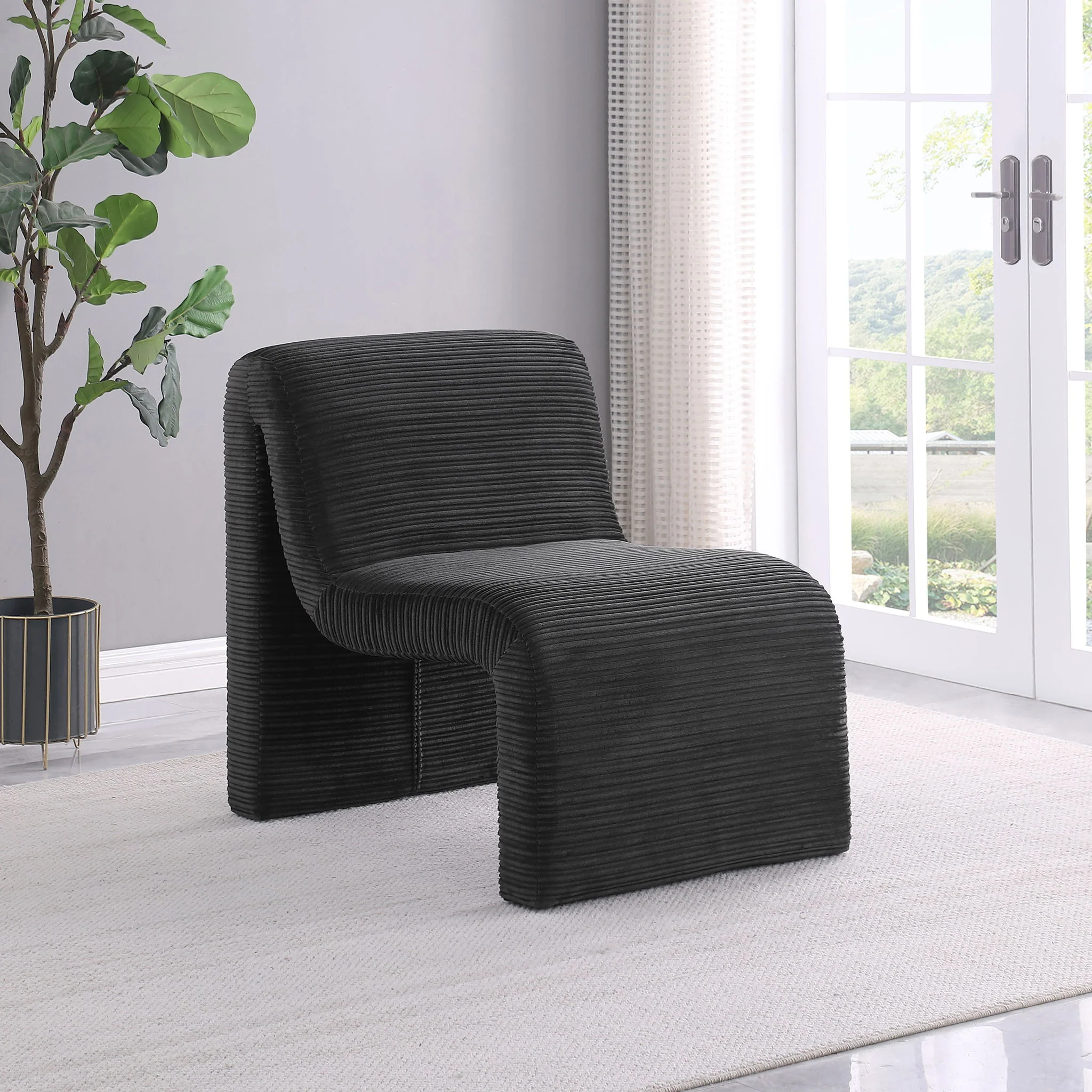 Drayton Upholstered Curved Armless Accent Chair Black - Image 2
