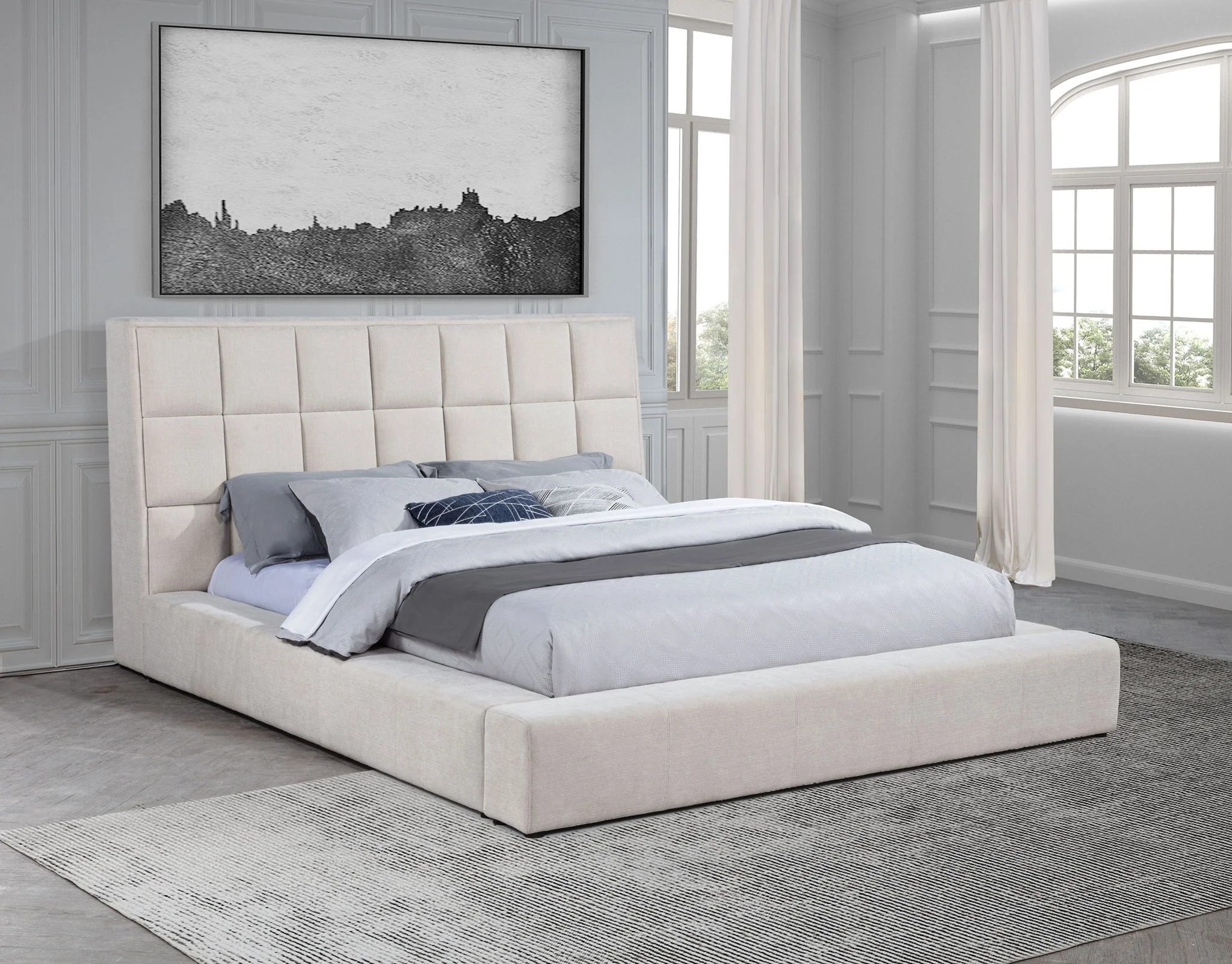 Dreux Upholstered California King Panel Platform Bed Cream - Image 2