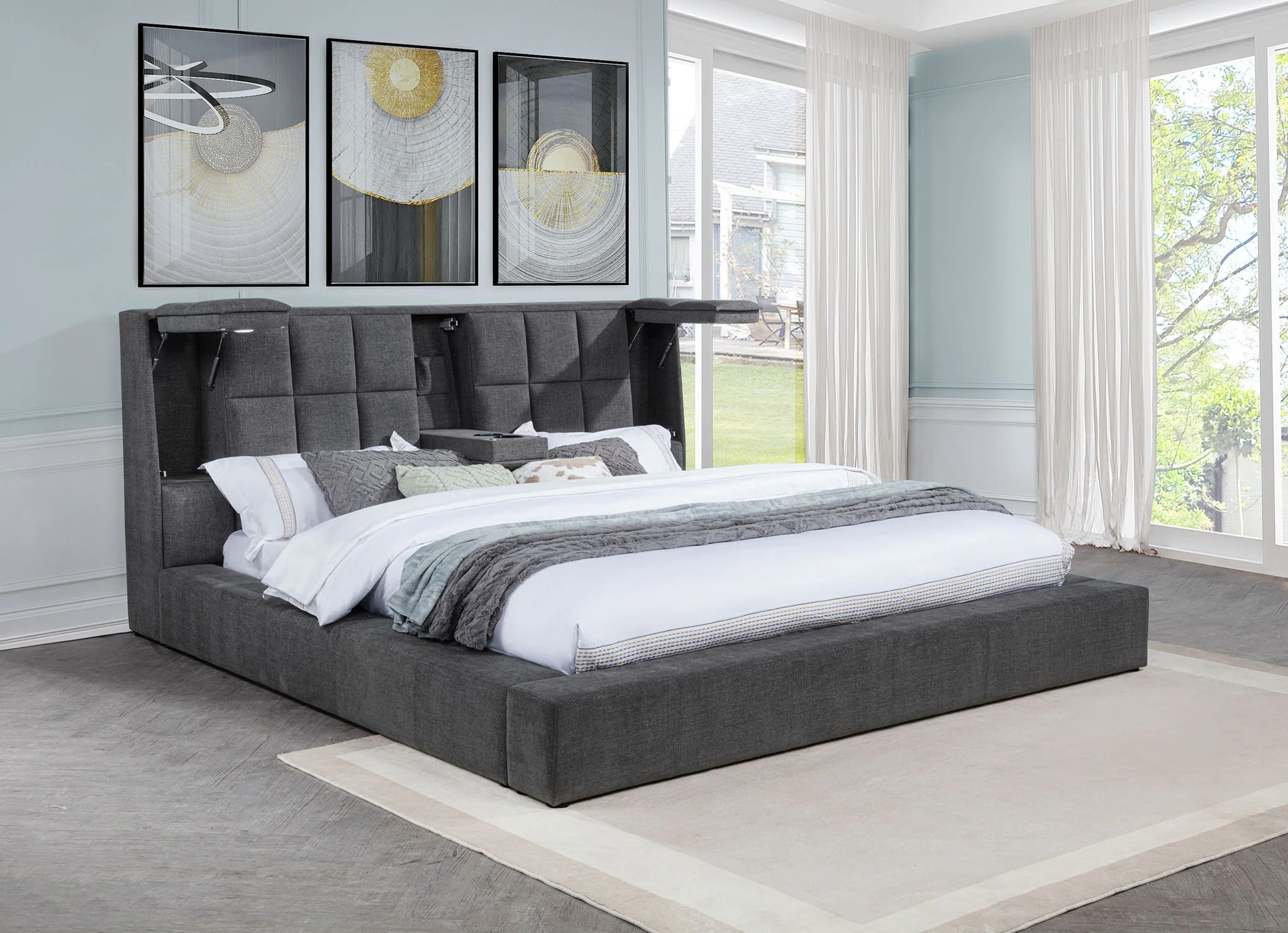 Dreux Upholstered California King Panel Platform Bed Grey - Image 3