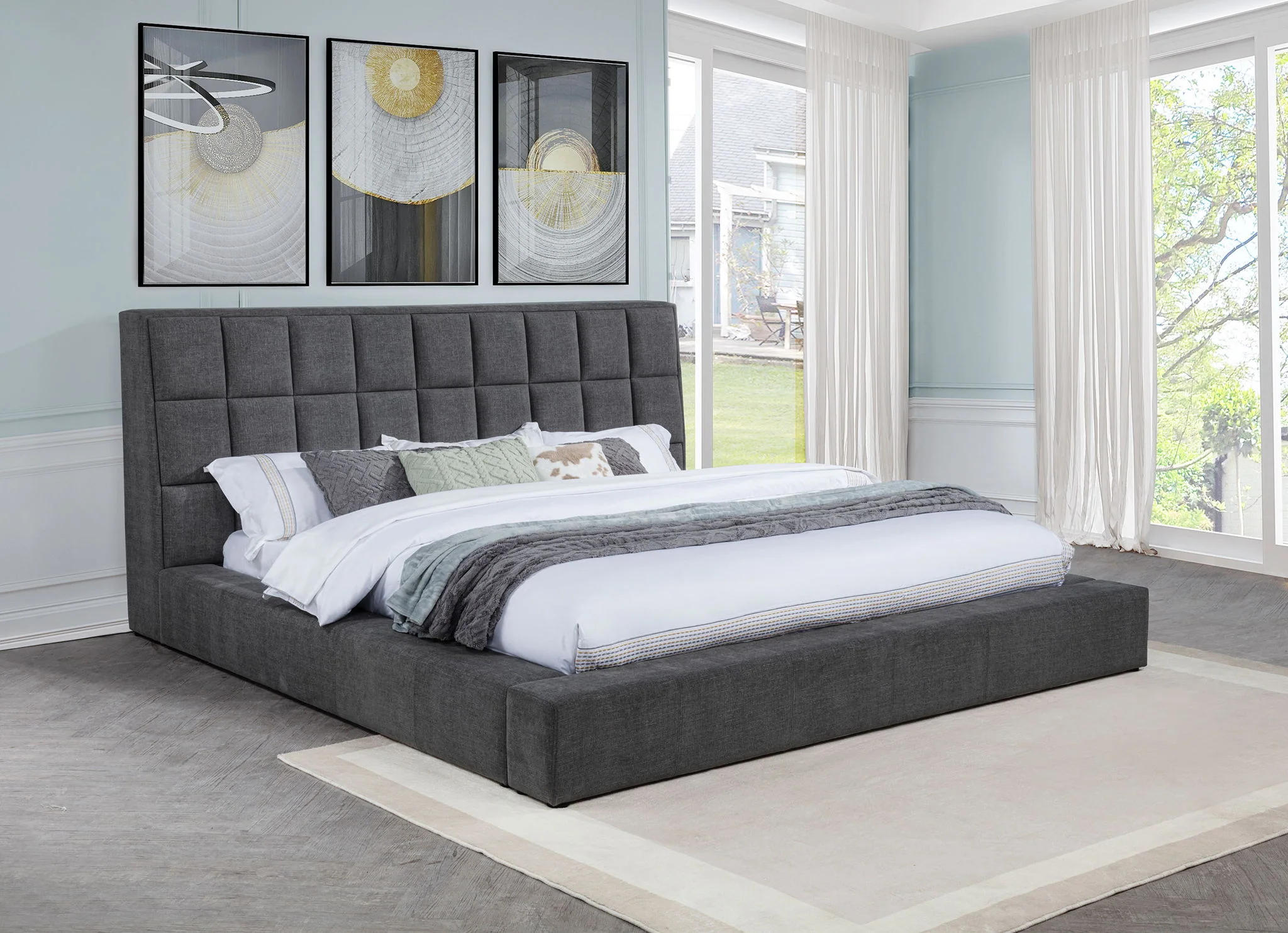 Dreux Upholstered California King Panel Platform Bed Grey - Image 4