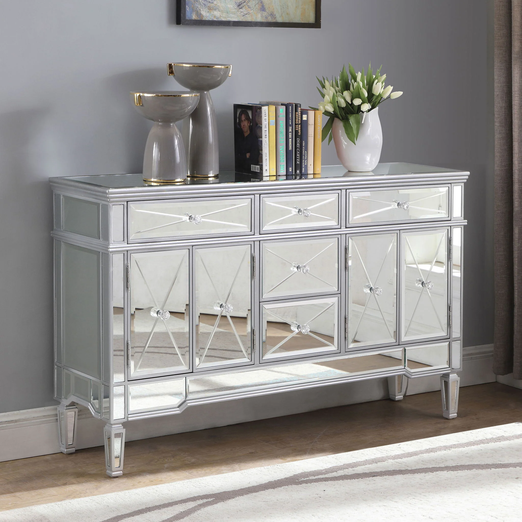 Duchess 5-drawer Mirrored Storage Accent Cabinet Silver - Image 3