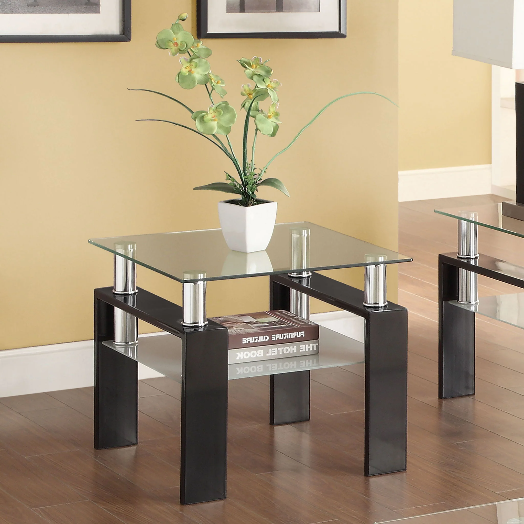 Dyer 1-shelf Square Glass Top Side End Table Black - Image 2