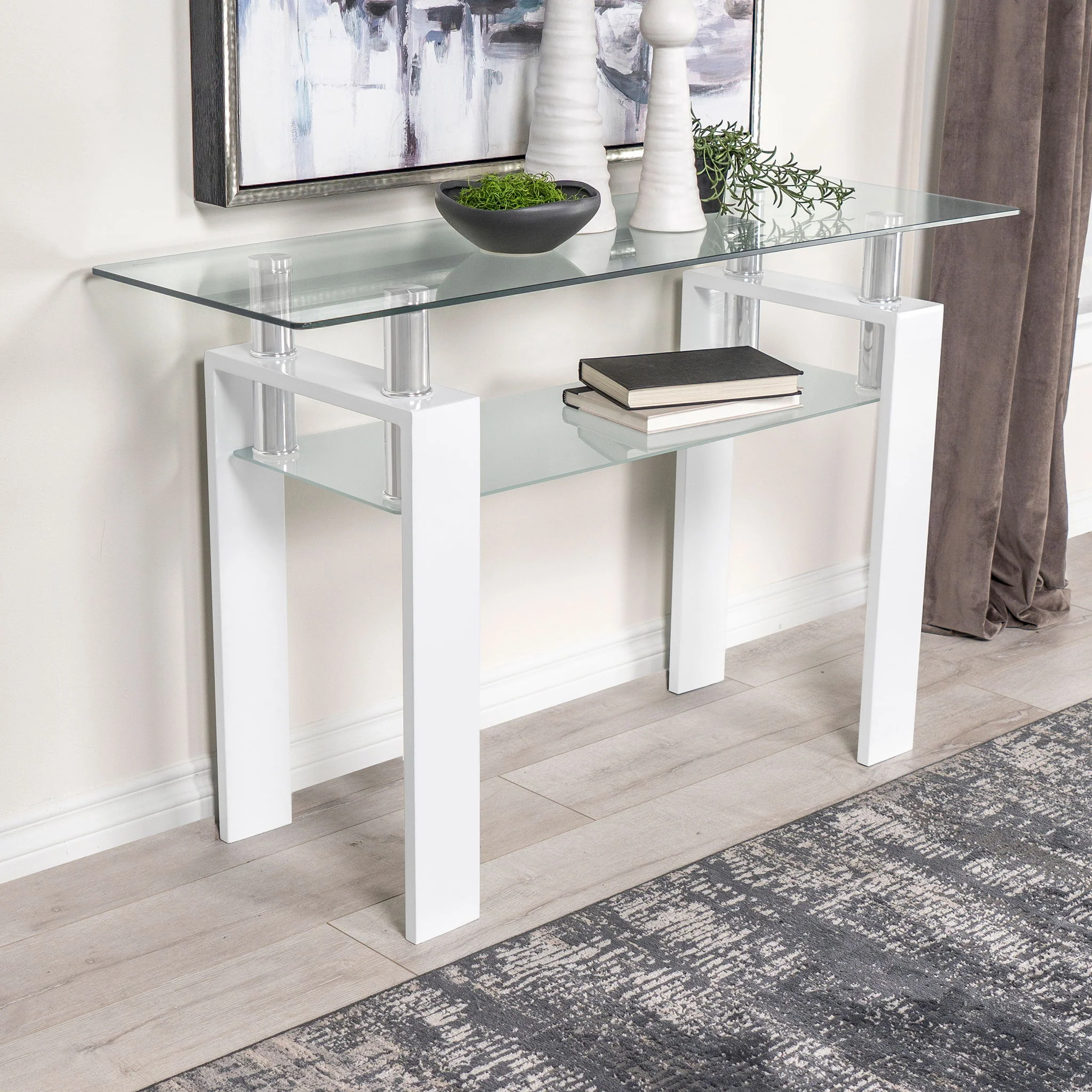 Dyer Rectangular Glass Top Entryway Sofa Console Table White - Image 2