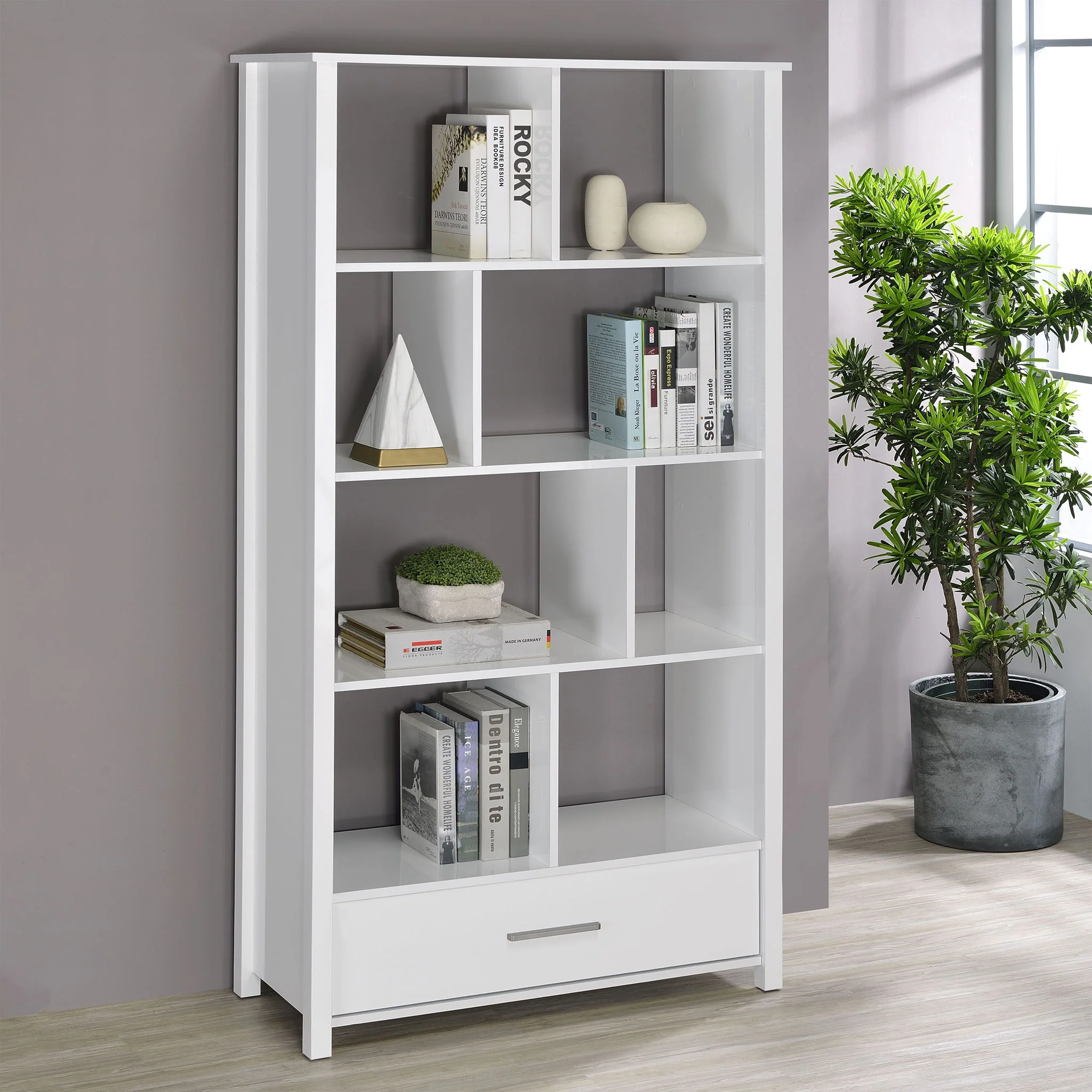 Dylan 68-inch 4-shelf Storage Bookshelf White High Gloss - Image 3