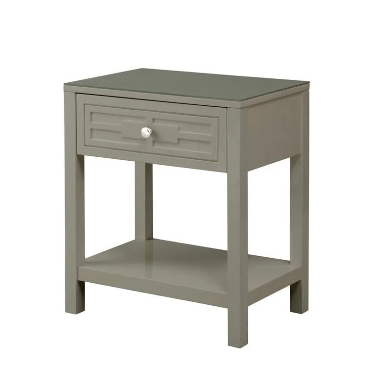 Dylan - Wooden End Side Table Nightstand With Glass Top And Drawer - Image 3