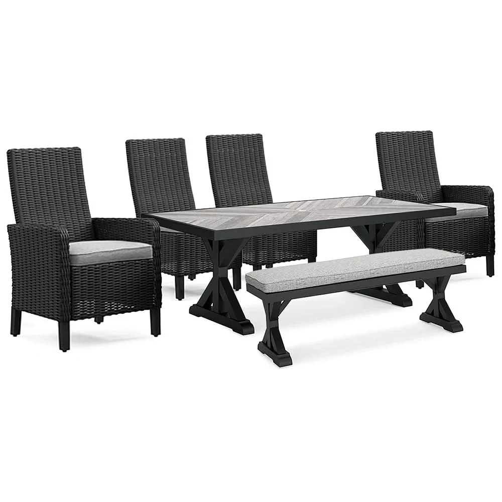 Eastchester 6PC Outdoor Dining Set with Porcelain Top Table, Chairs & Bench - Image 2