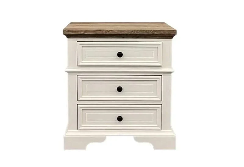 Eastwood White 3 Drawer Nightstand with Antique Silver Hardware - Image 2