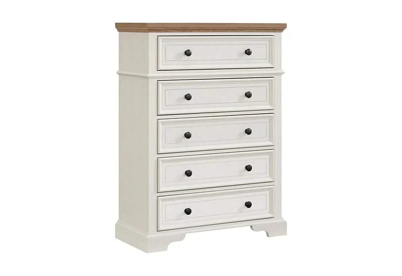 Eastwood White 5-Drawer Chest with Antique Silver Hardware