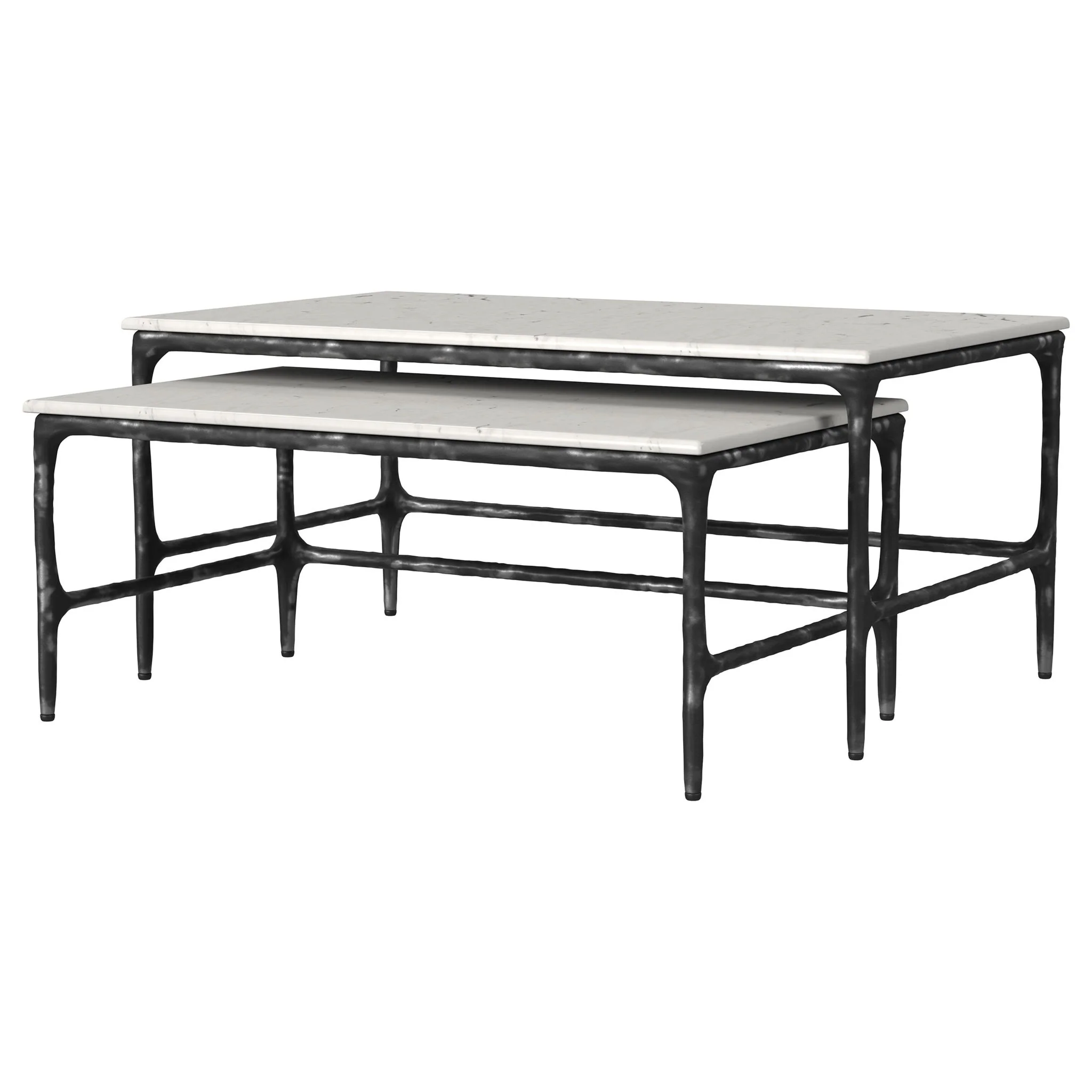 Ebby 2-piece Genuine Marble Top Nesting Coffee Tables White - Image 3