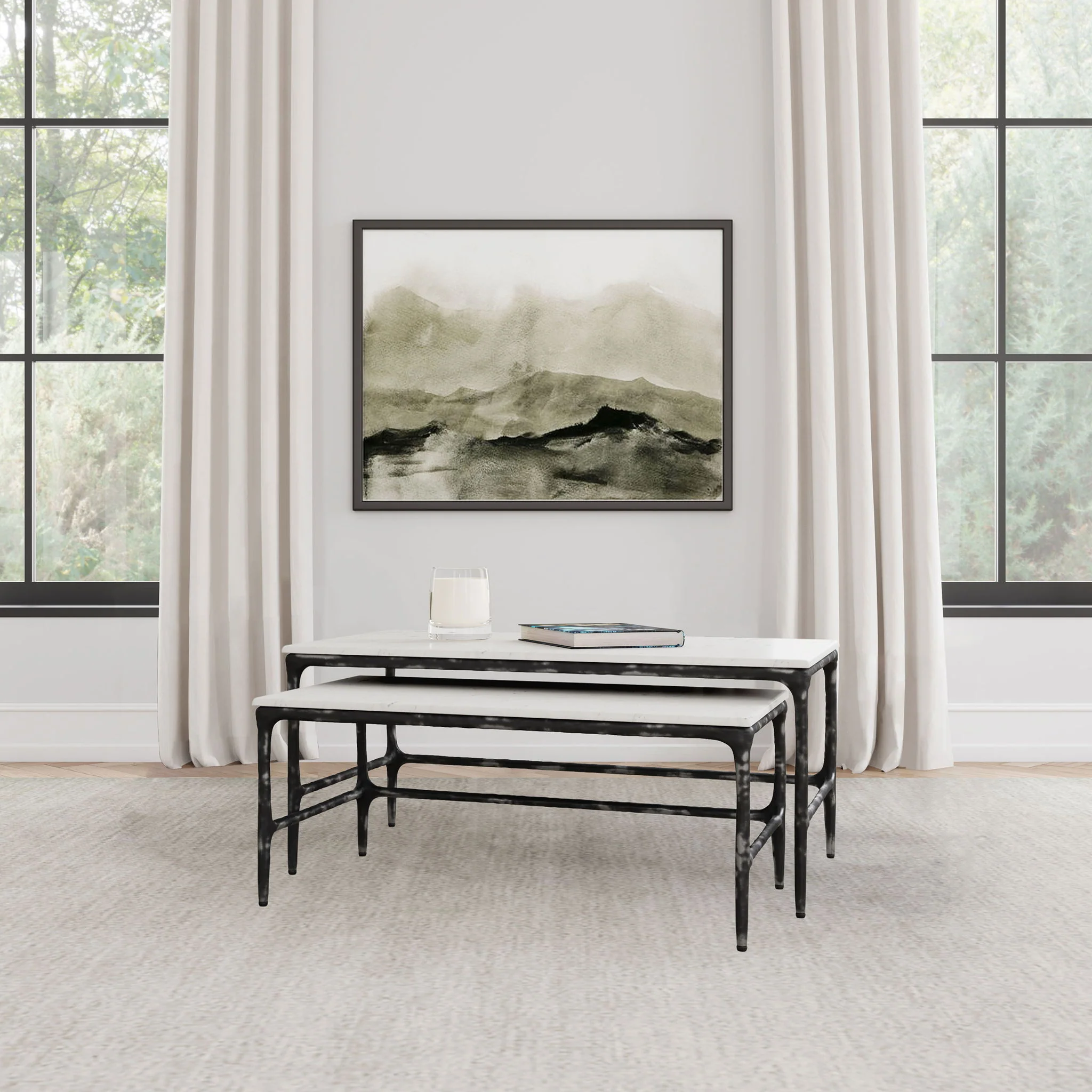 Ebby 2-piece Genuine Marble Top Nesting Coffee Tables White - Image 4