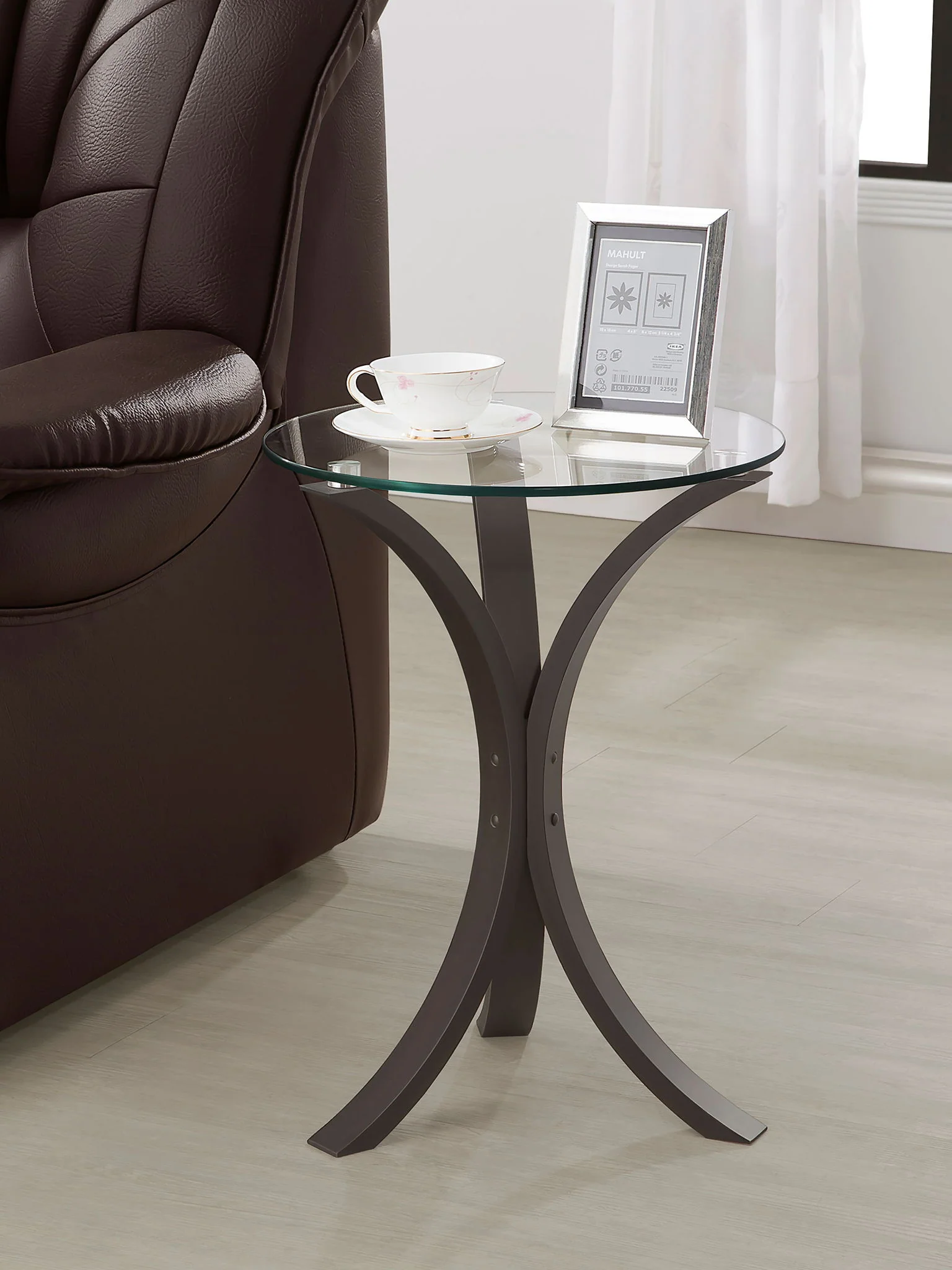 Edgar Round Glass Top Accent Side Table Cappuccino - Image 3