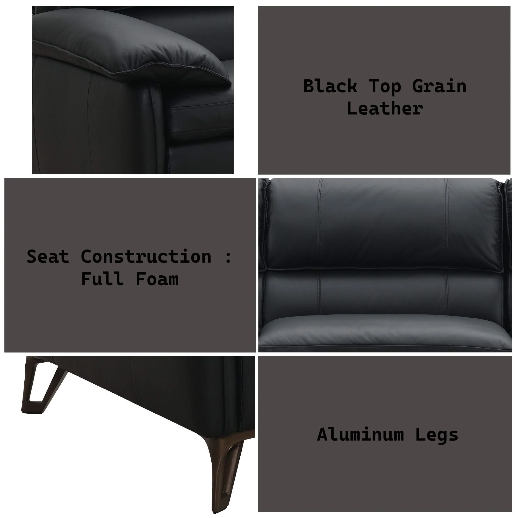 Eilene - Top Grain Leather Sofa - Black - Image 2