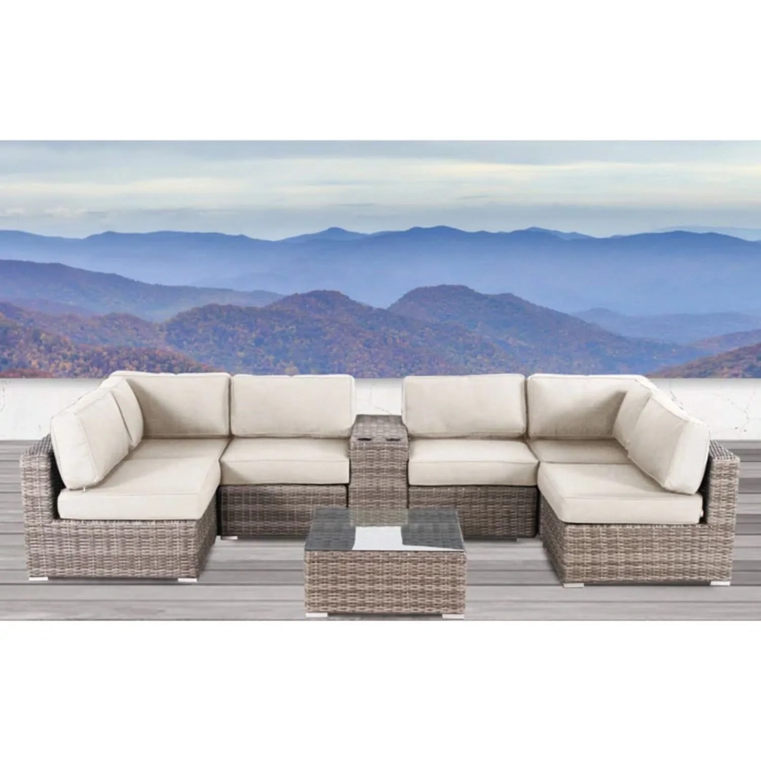Elegant 4 Person Wicker Patio Seating Set With Cushions And Glass Top Table - Image 7