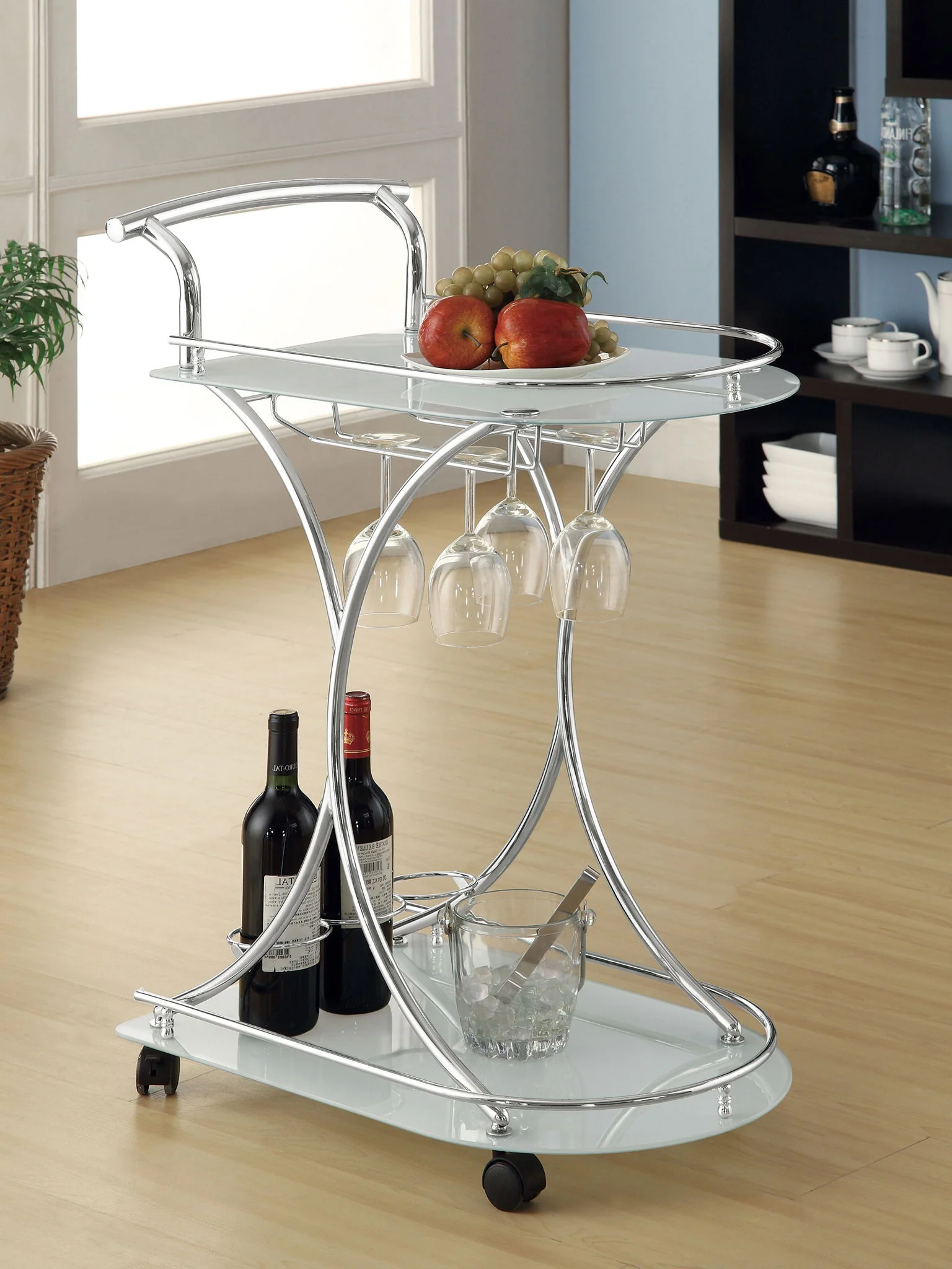 Elfman 2-tier Glass Shelf Metal Bar Cart White and Chrome - Image 3