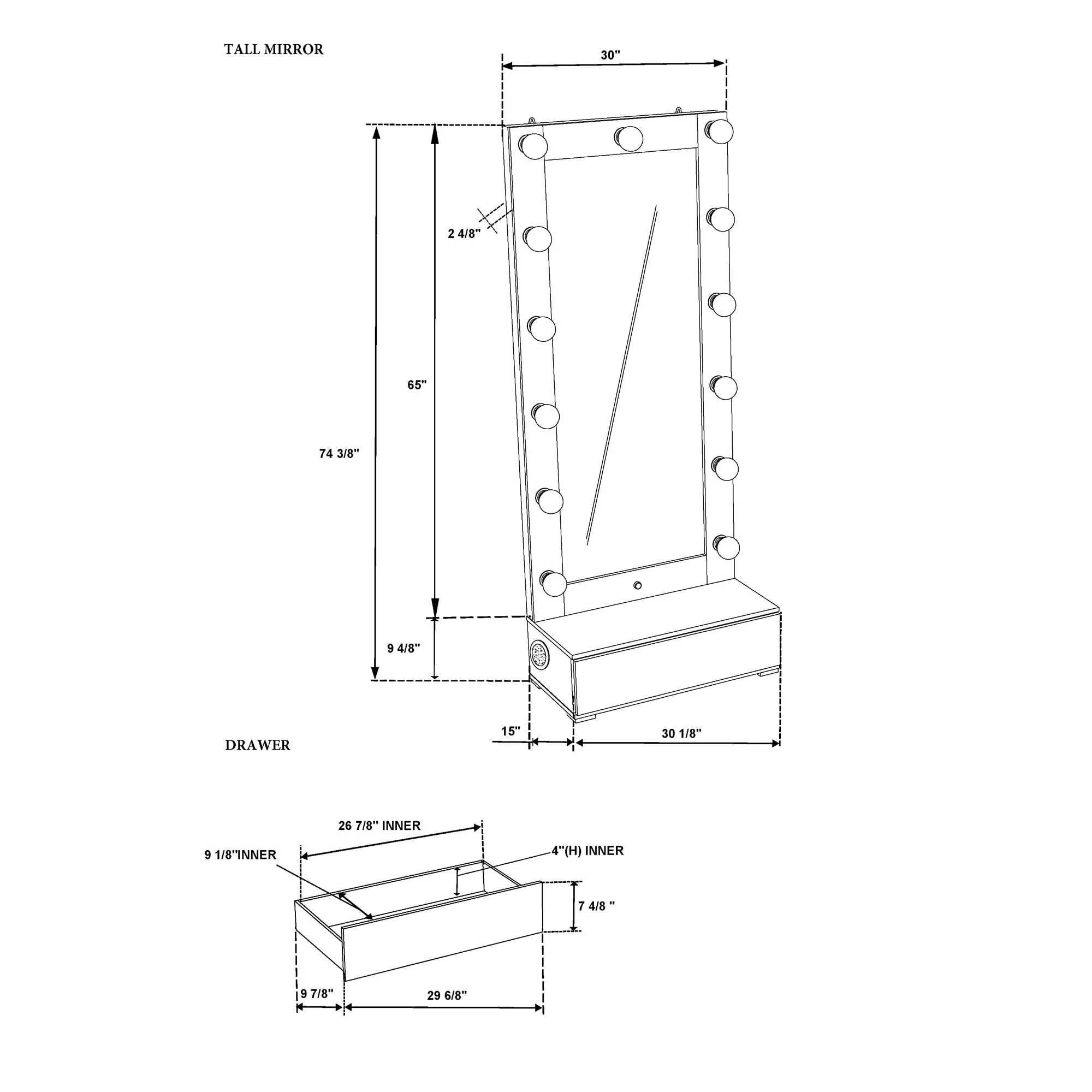 Elisa - Narrow Tall Mirror With Speaker And Drawer - Image 8