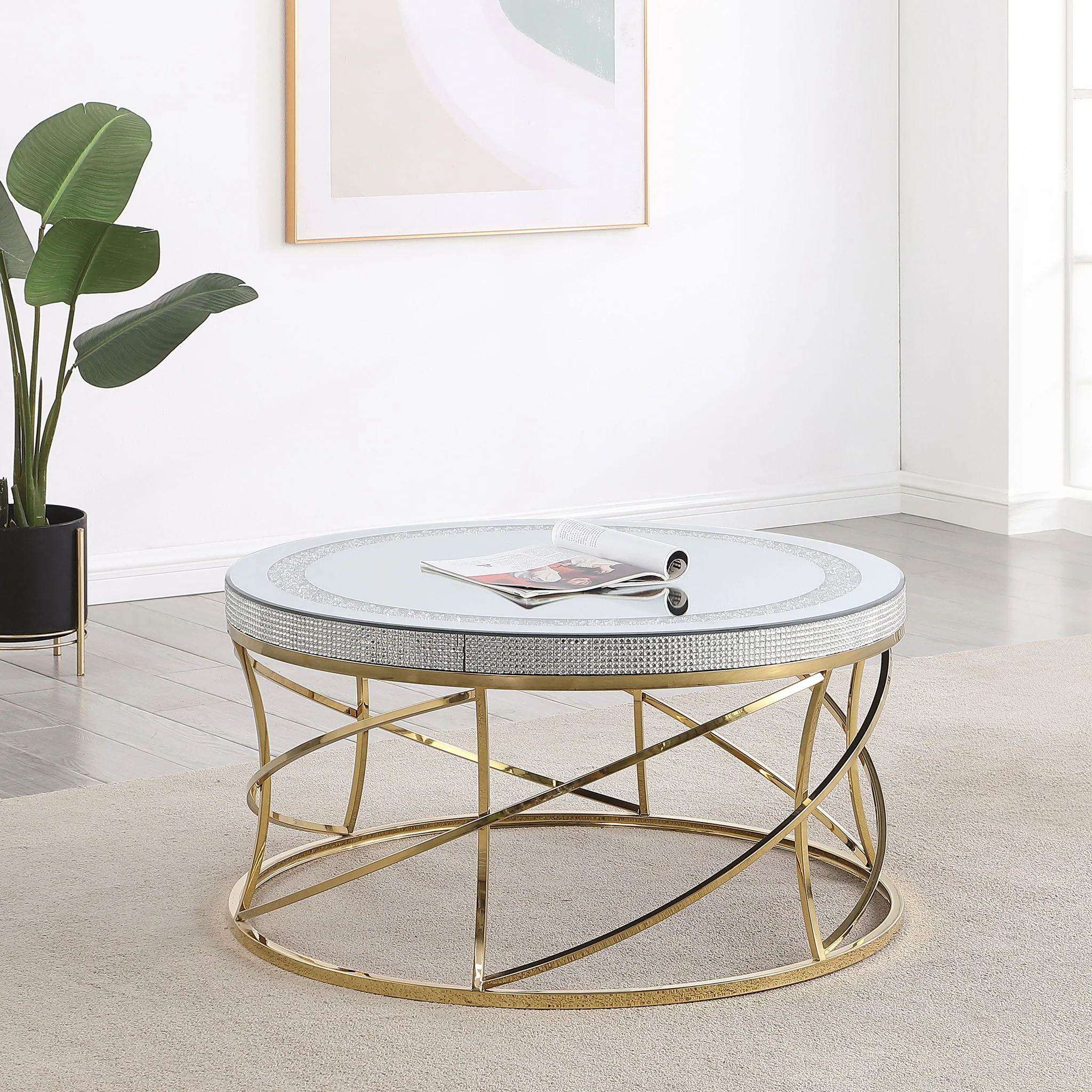 Elise Round Mirror Top Stainless Steel Coffee Table Gold - Image 2