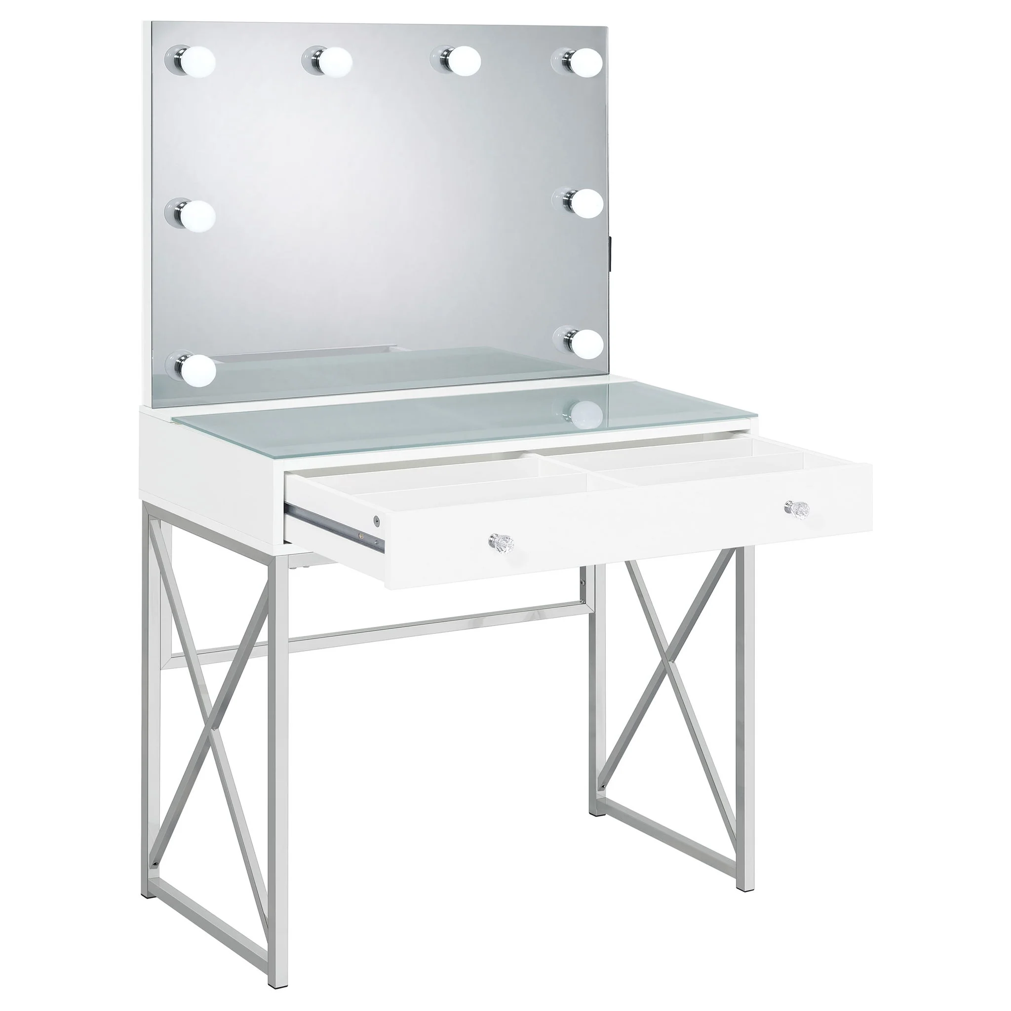 Eliza Vanity Set with Lighting & Stool White and Chrome - Image 2