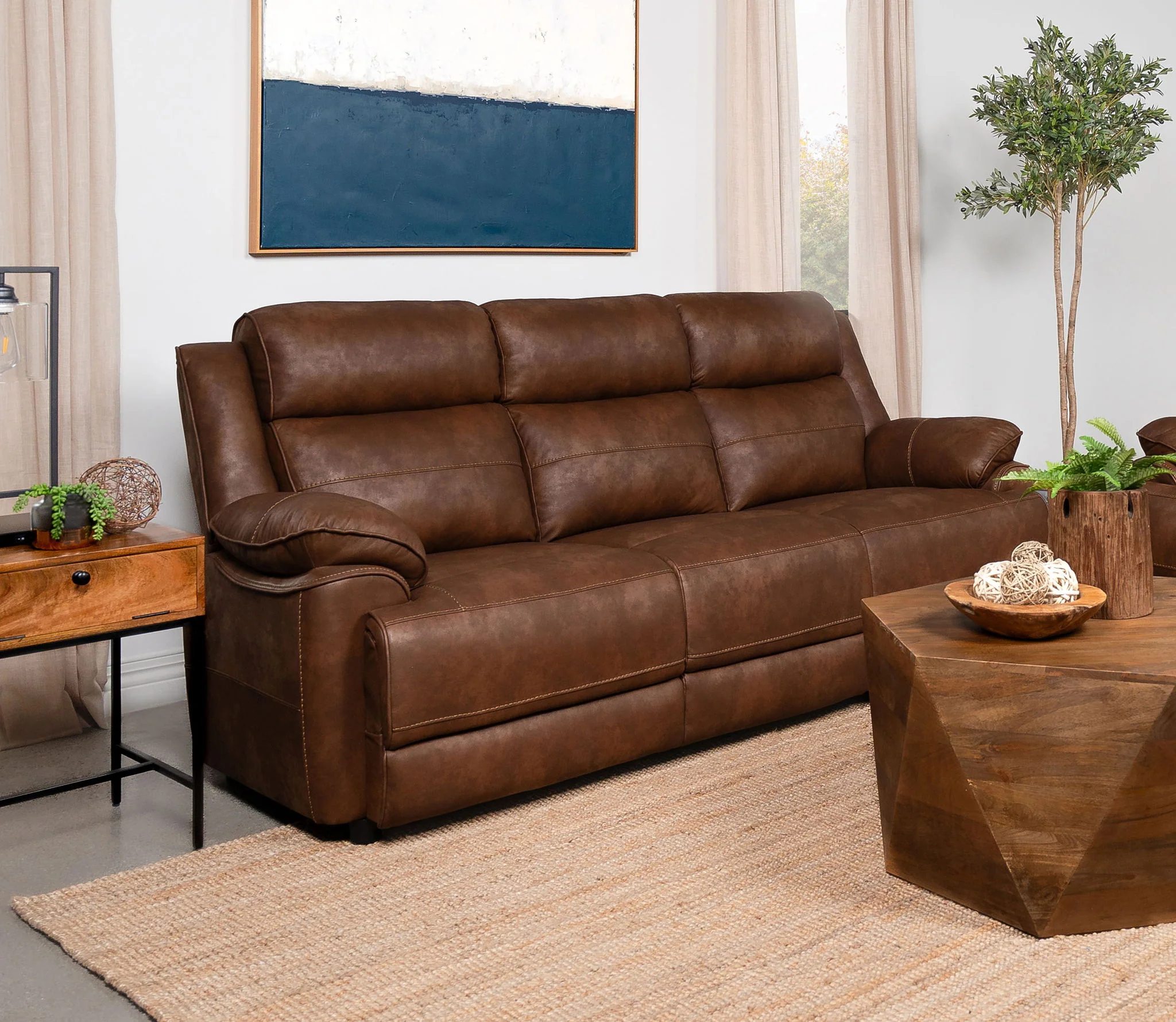 Ellington Upholstered Padded Arm Sofa Dark Brown - Image 3
