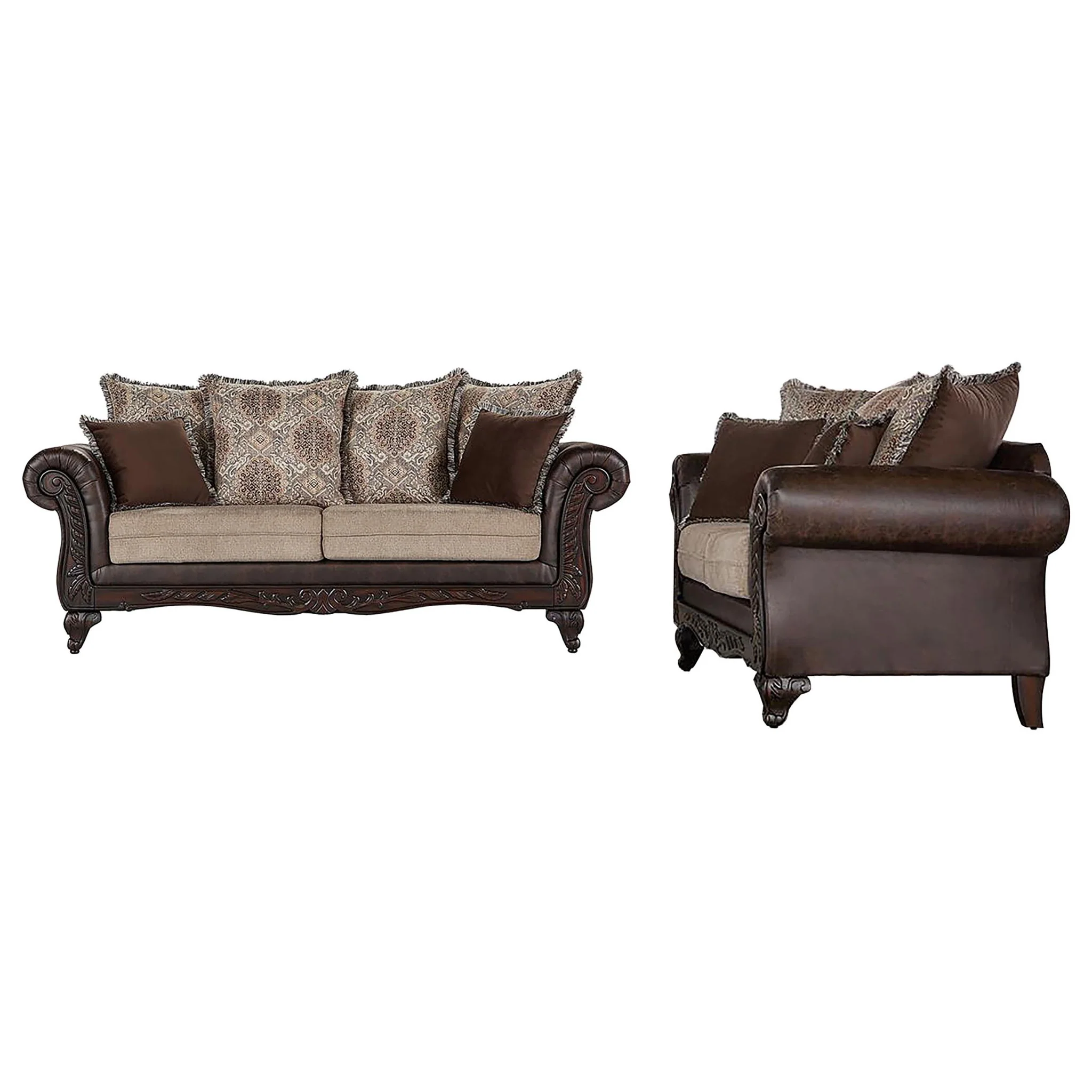 Elmbrook 2-piece Upholstered Rolled Arm Sofa Set Brown - Image 2