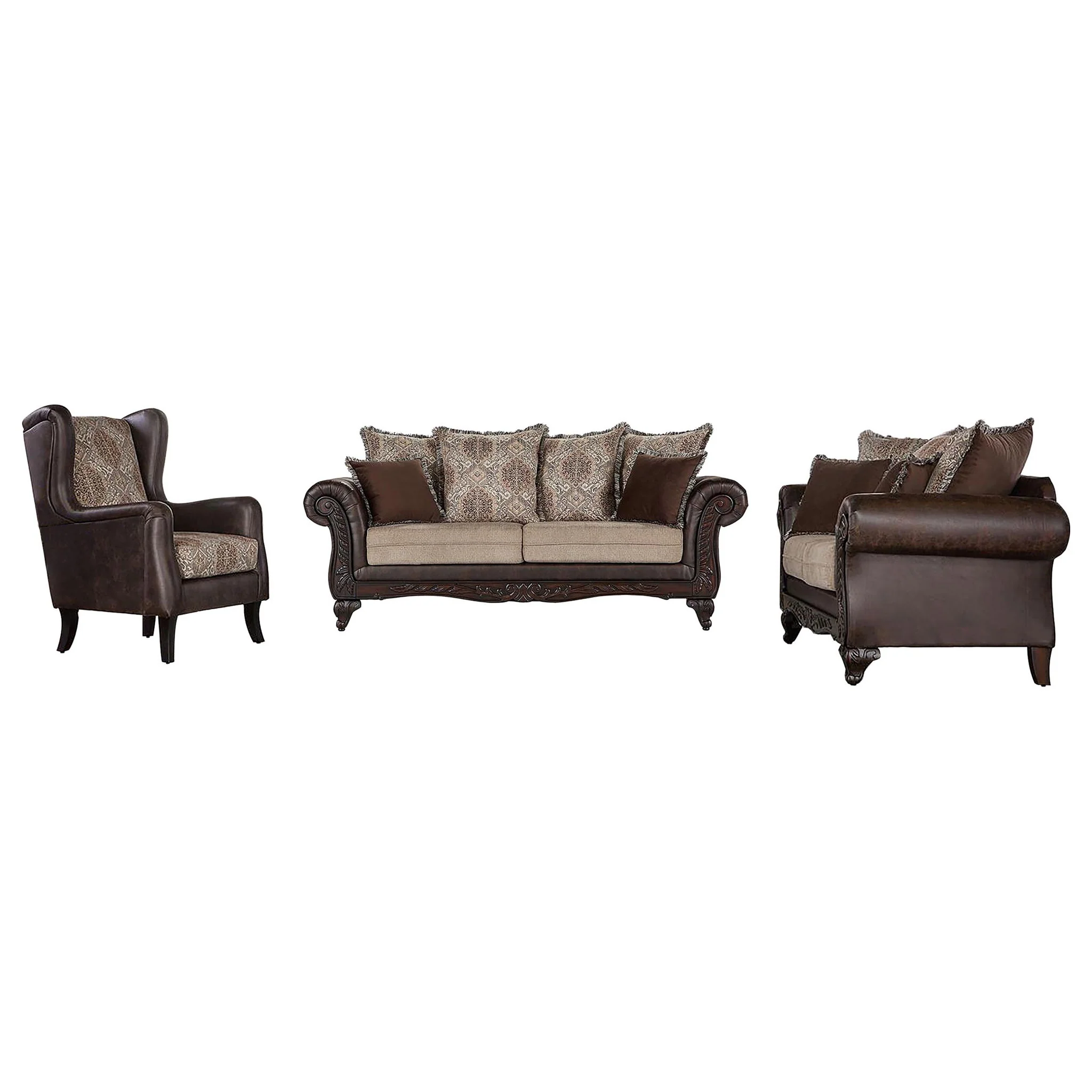 Elmbrook 3-piece Upholstered Rolled Arm Sofa Set Brown - Image 2