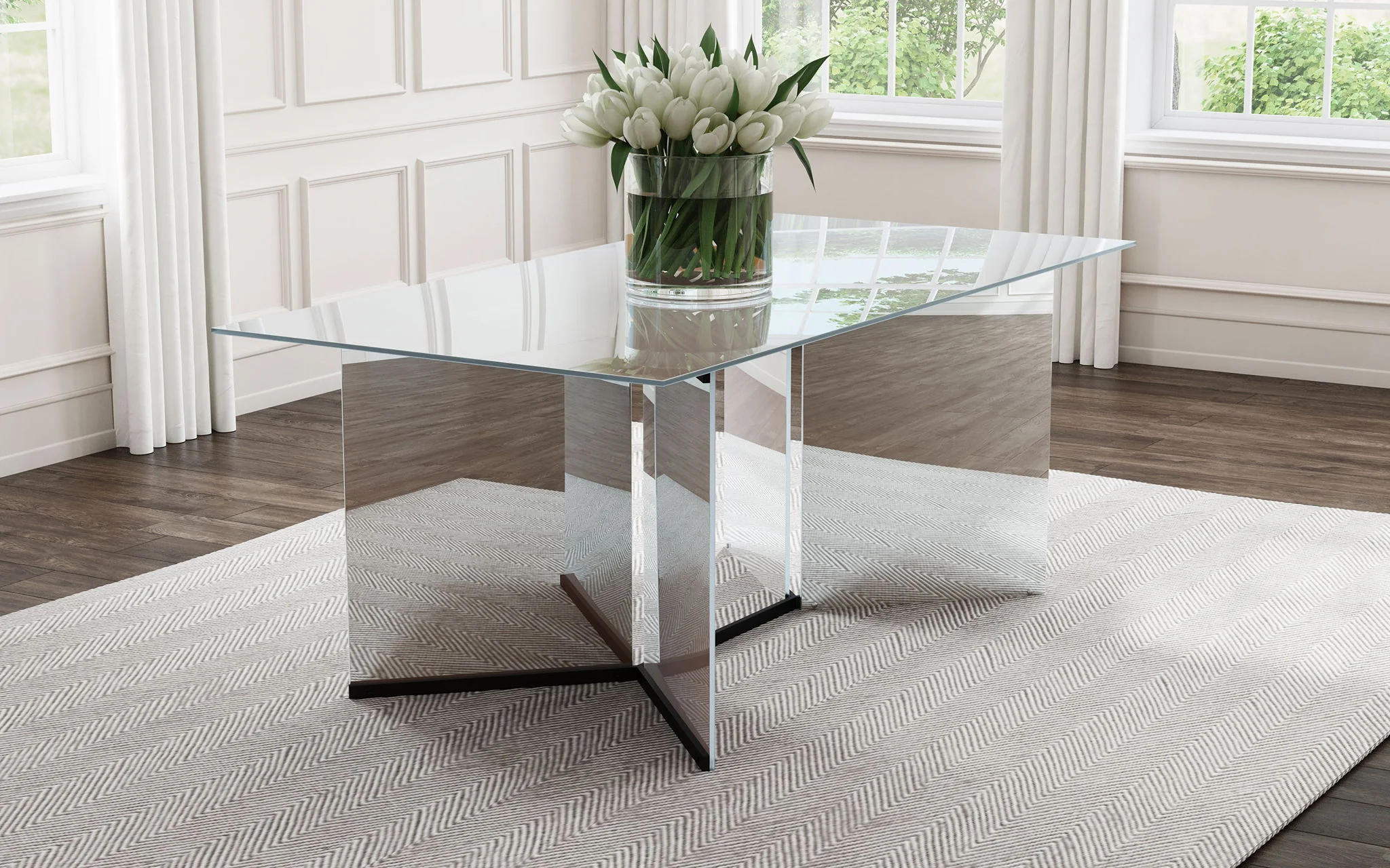 Emery 76-inch Rectangular Mirrored Dining Table Silver - Image 2