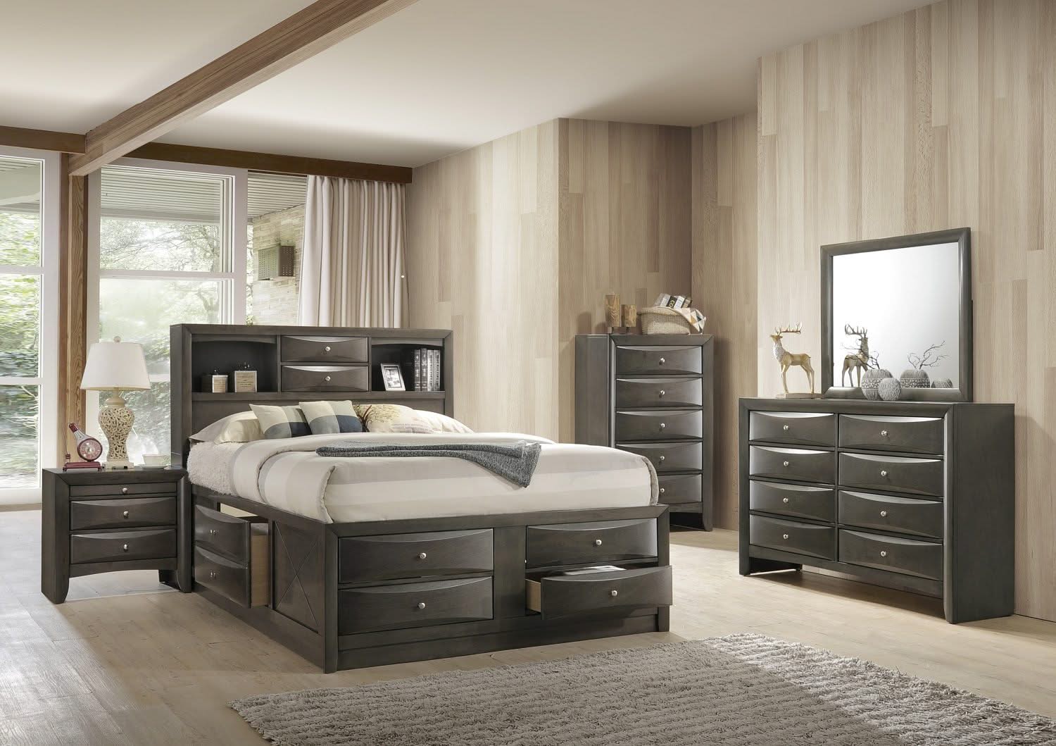 Emily - King 5 Piece Bedroom Set - Gray
