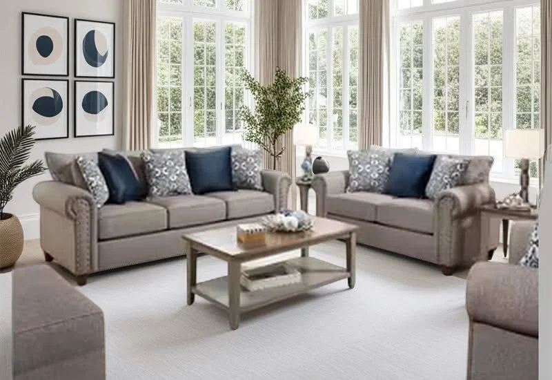 Emma Slate Gray Traditional Sofa with Accent Pillows - Image 2