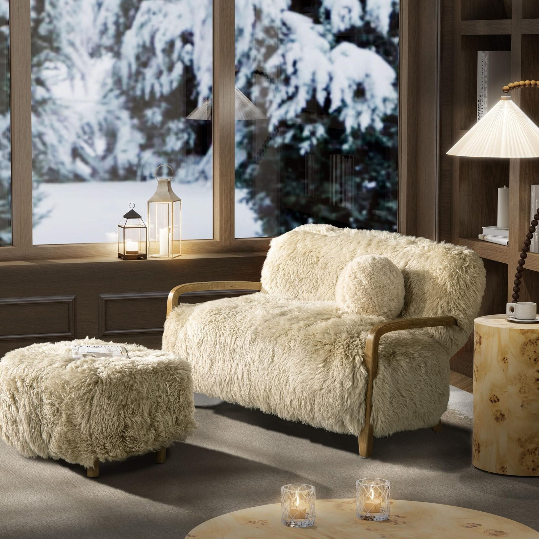Enchante - Sheepskin Accent Loveseat - Taupe / Natural - Image 2