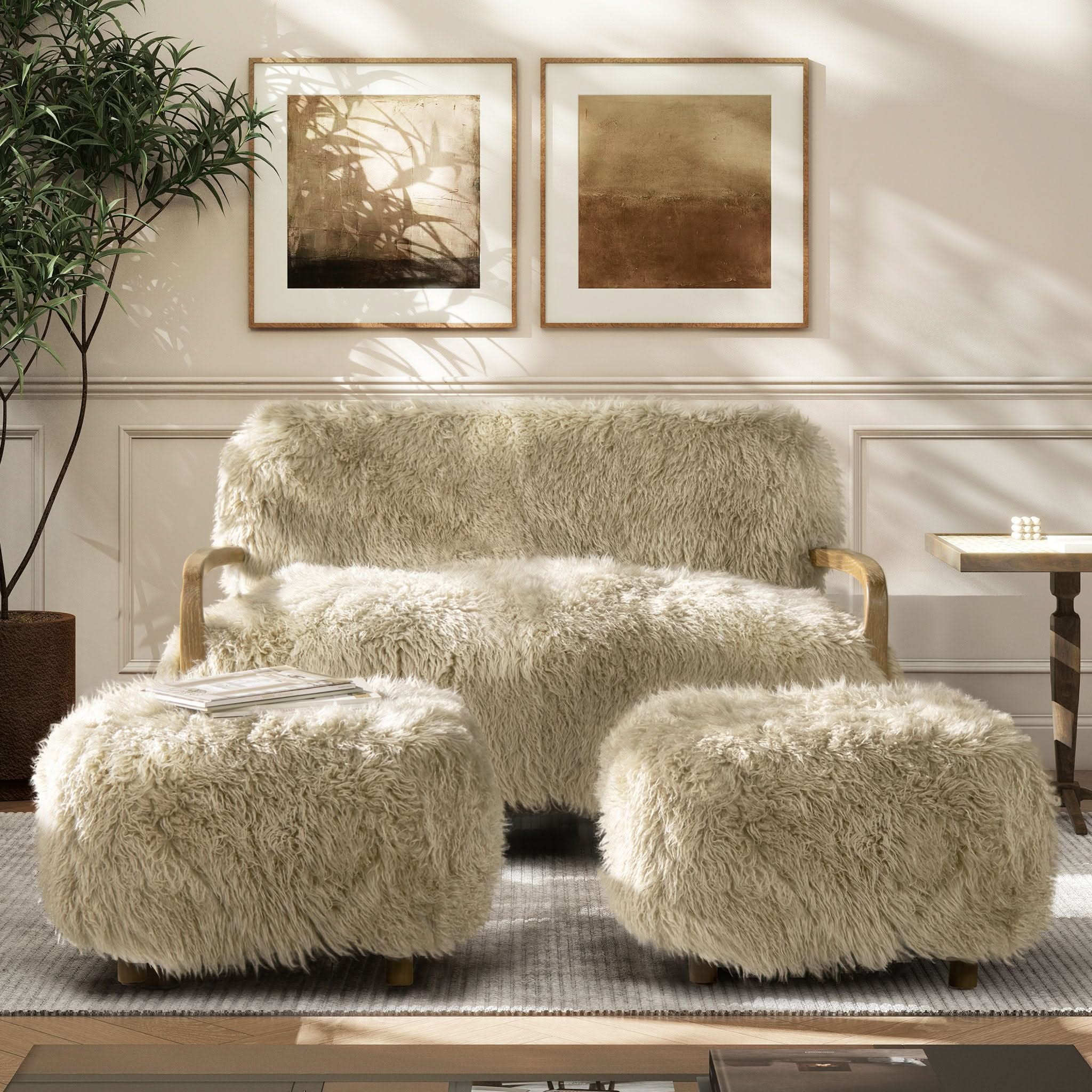 Enchante - Sheepskin Accent Loveseat - Taupe / Natural - Image 3