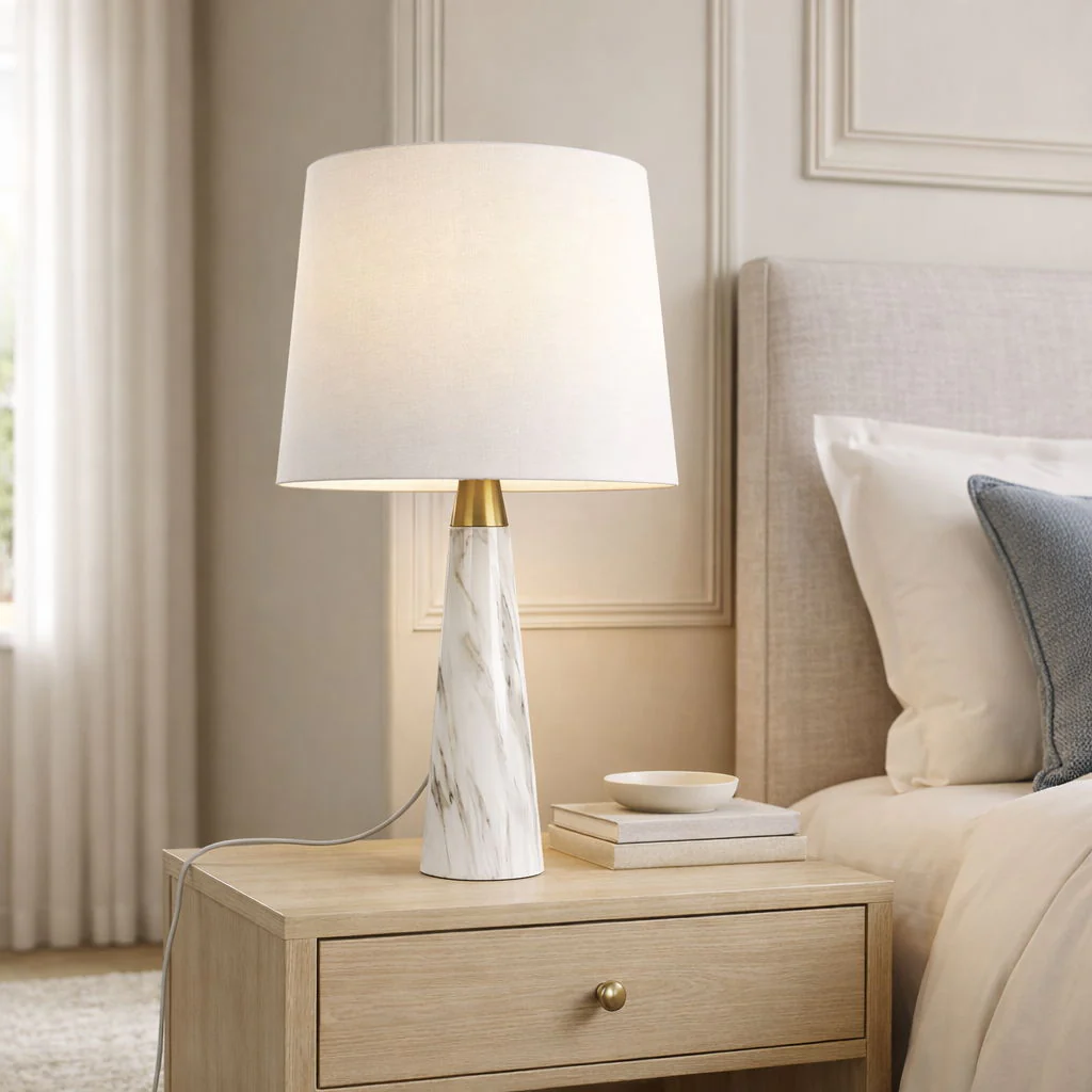 Enclave - Hydro Table Lamp With On / Off Switch Base Shade - Gold / White / White Marble - Image 2