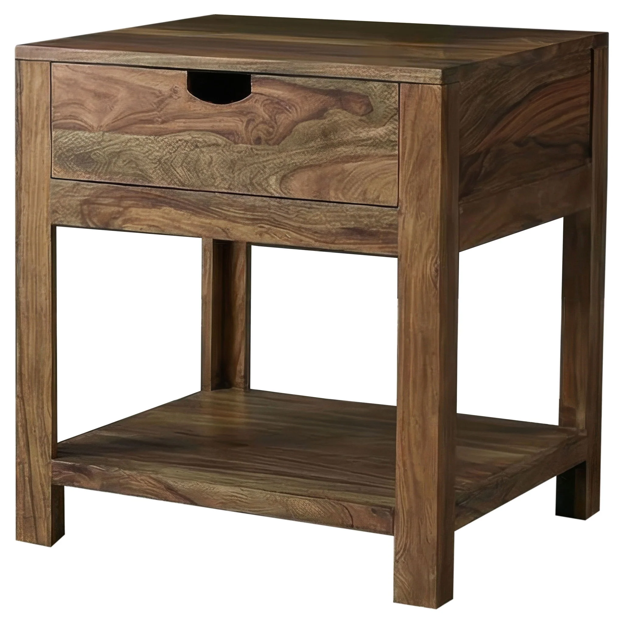 Esther 1-drawer Solid Wood Side End Table Natural Sheesham - Image 2