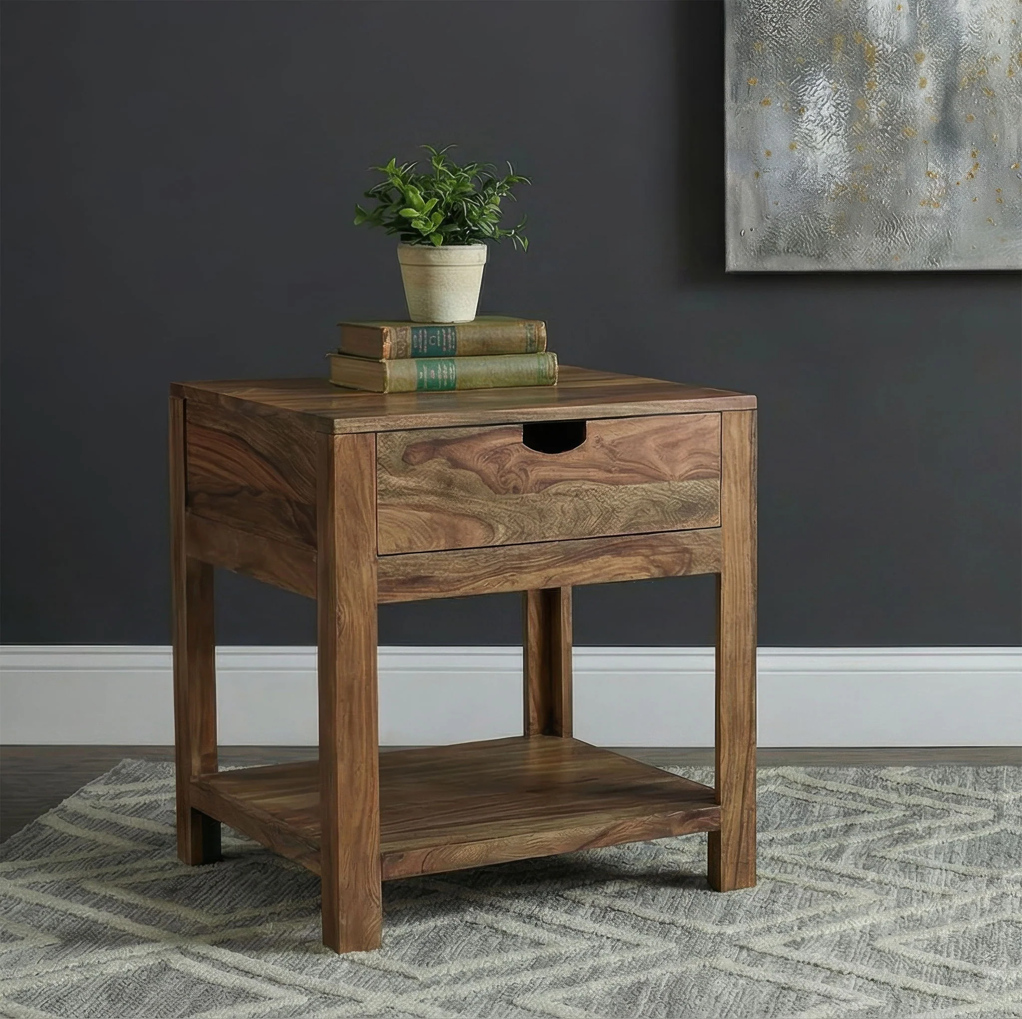 Esther 1-drawer Solid Wood Side End Table Natural Sheesham - Image 3
