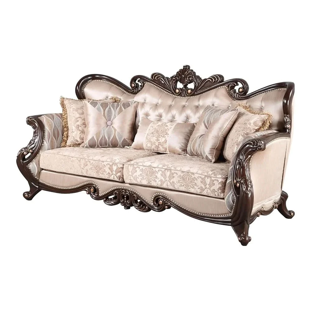 Esther Beige Traditional Sofa with Ornate Wood Trim and Tufted Back - Image 3