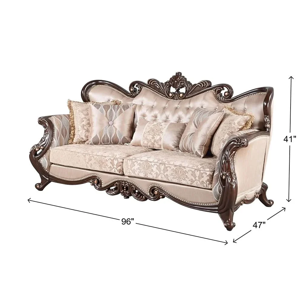 Esther Beige Traditional Sofa with Ornate Wood Trim and Tufted Back - Image 4